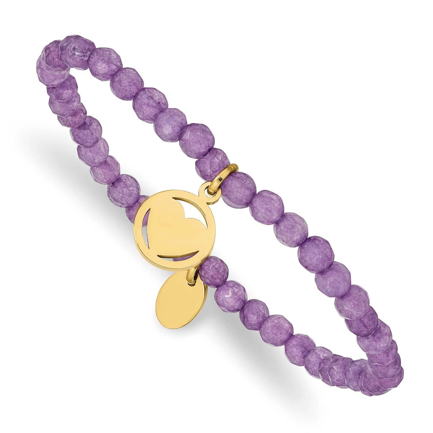 Yellow Ip Heart Light Purple Jade Stretch Bracelet Stainless Steel Polished SRB2363, MPN: SRB2363, …