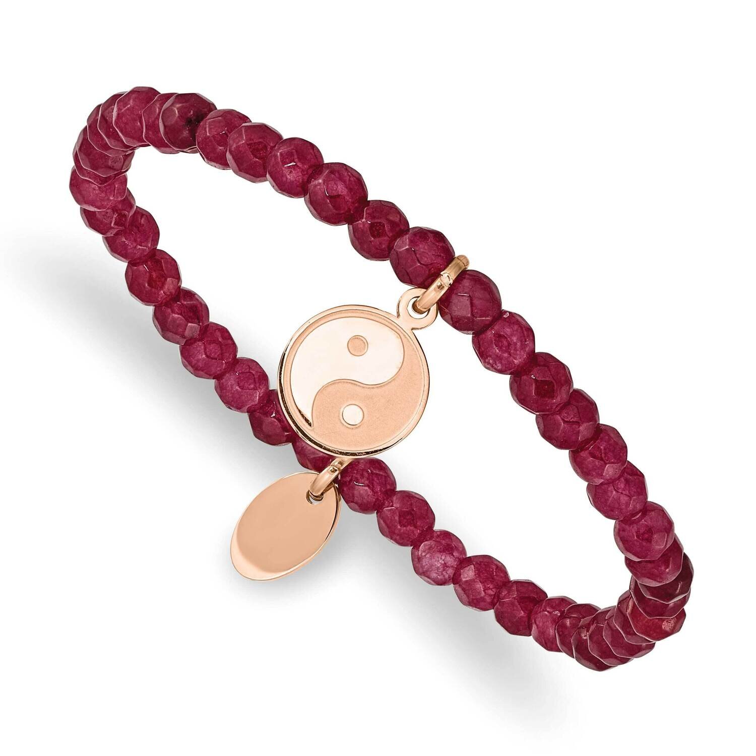 Satin Rose Ip Yingyang Red Jade Stretch Bracelet Stainless Steel Polished SRB2371, MPN: SRB2371, 19…
