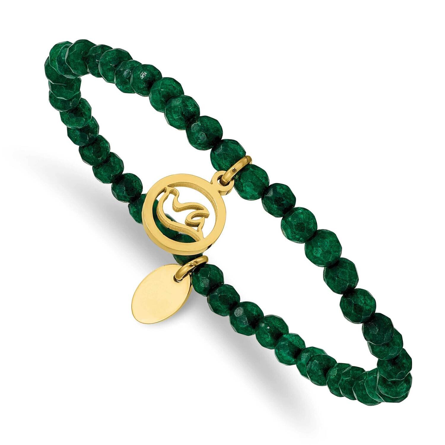 Yellow Ip Dove Green Jade Beaded Stretch Bracelet Stainless Steel Polished SRB2376, MPN: SRB2376, 1…