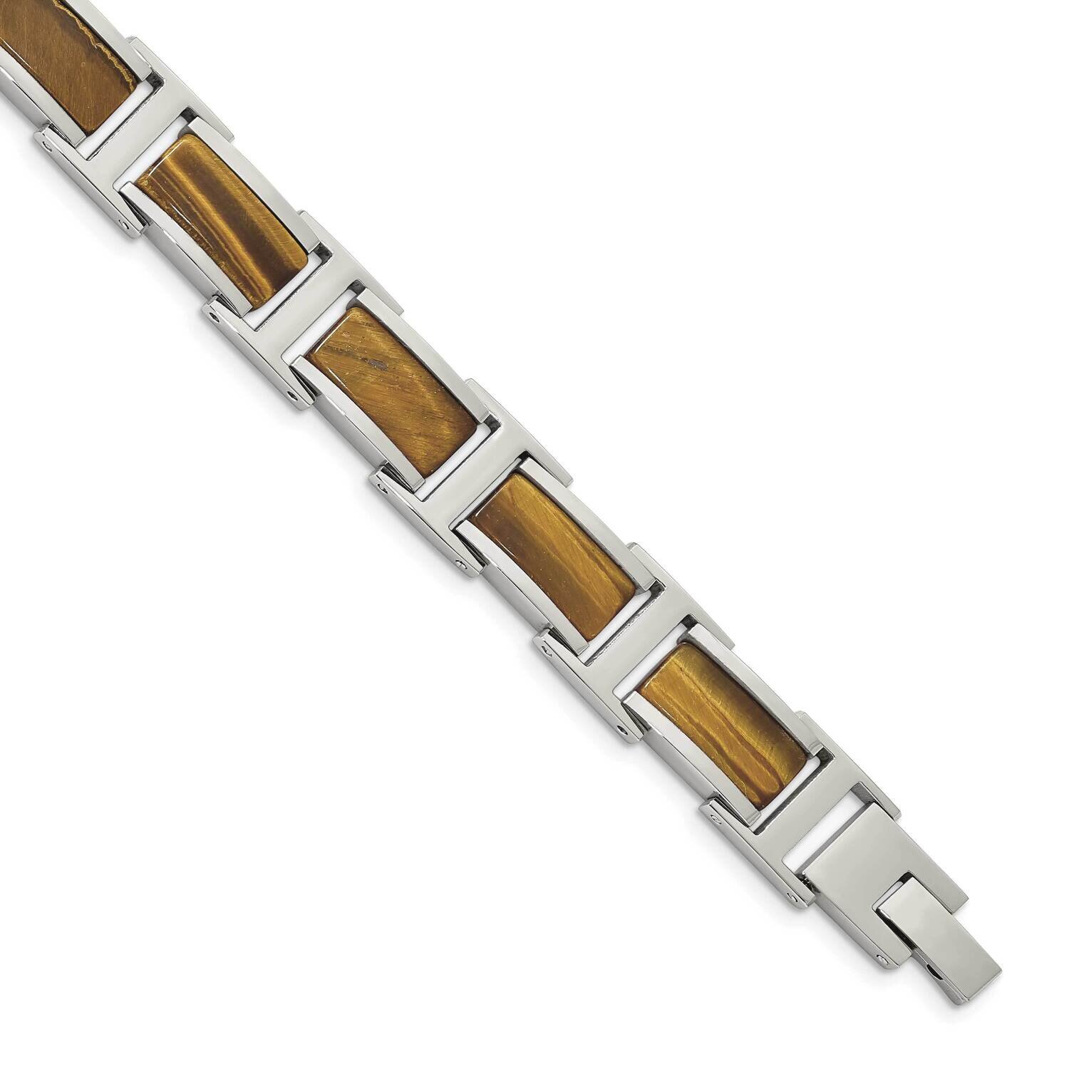 Tiger&#39;s Eye 8.5 Inch Link Bracelet Stainless Steel Polished SRB2379-8.5