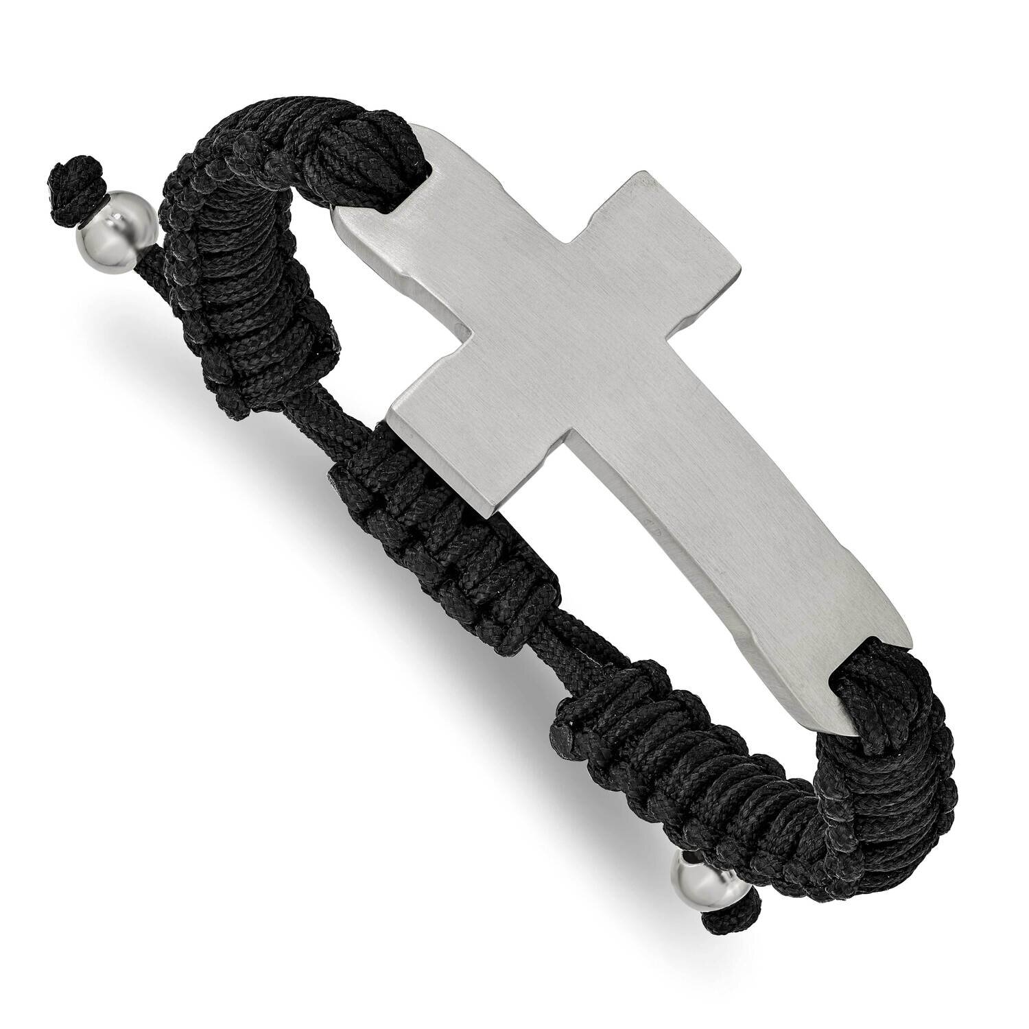 Black Nylon Adjustable Cross Bracelet Stainless Steel Brushed and Polished SRB2381