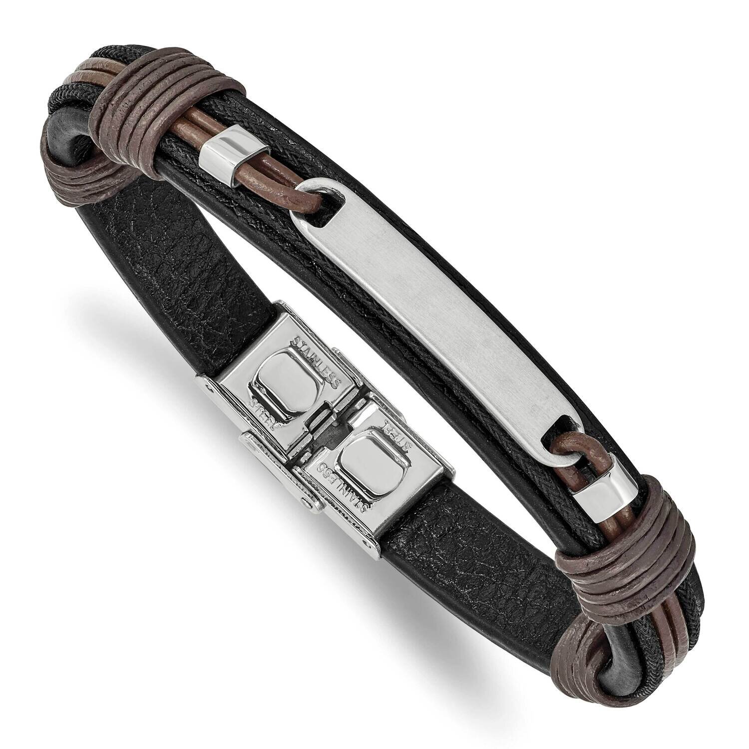 Black and Brown Leather 8.25 Inch Bracelet Stainless Steel Polished SRB2385-8.25, MPN: SRB2385-8.25…