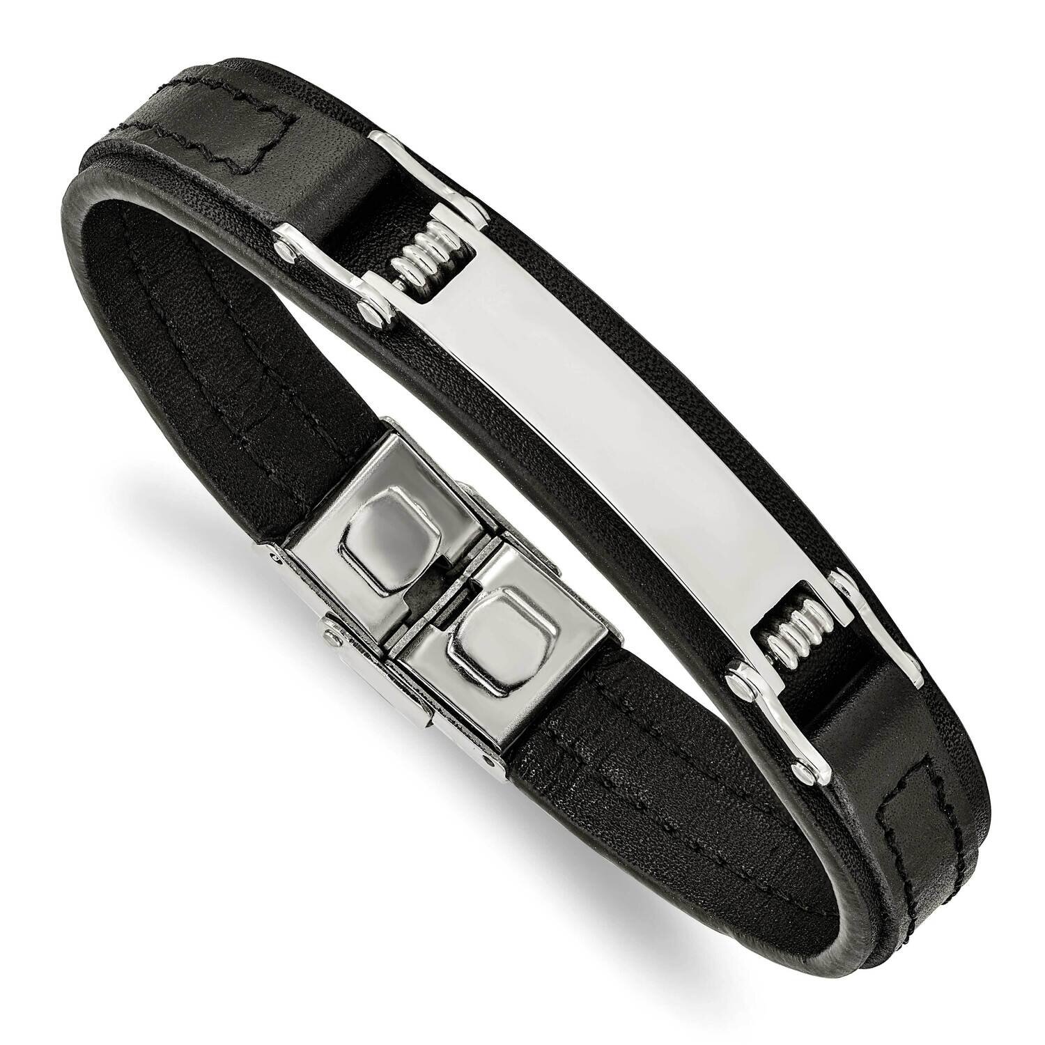 Black Leather 8.25 Inch Id Bracelet Stainless Steel Polished SRB2387-8.25, MPN: SRB2387-8.25, 19110…