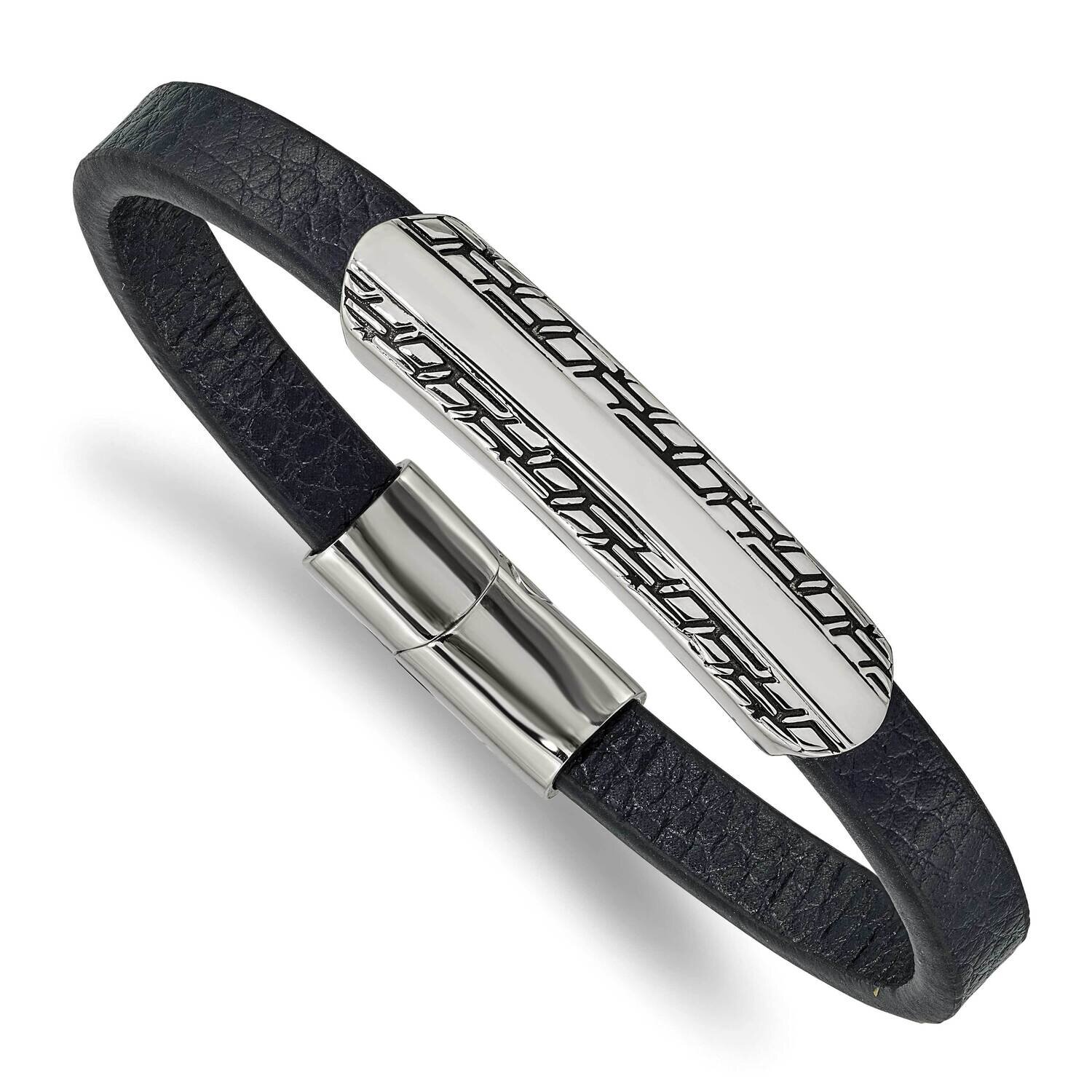 Polished Blue Leather 8.25 Inch Bracelet Stainless Steel Antiqued SRB2391-8.25, MPN: SRB2391-8.25, …