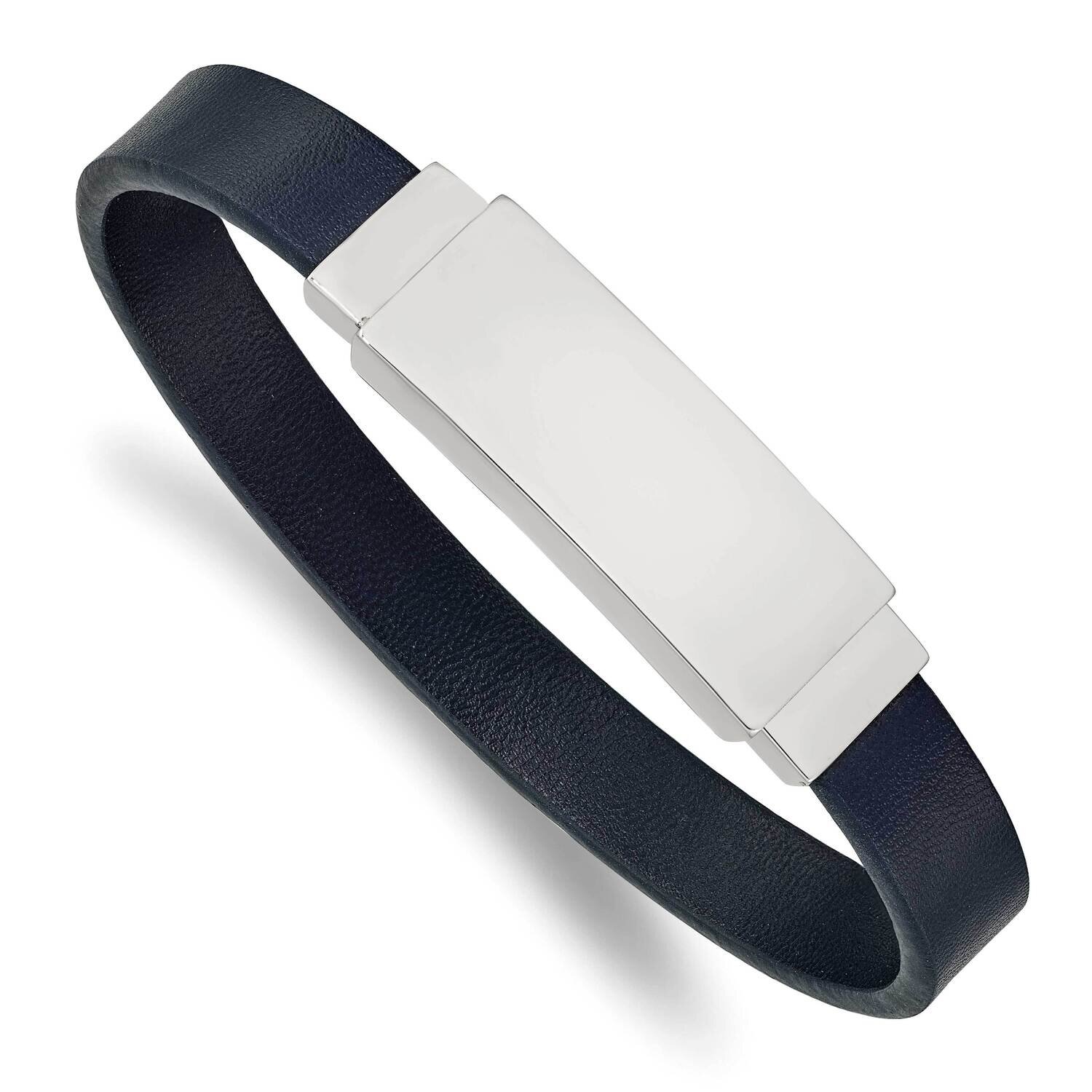 Blue Leather 8.5 Inch Id Bracelet Stainless Steel Polished SRB2393-8.5, MPN: SRB2393-8.5, 191101859…