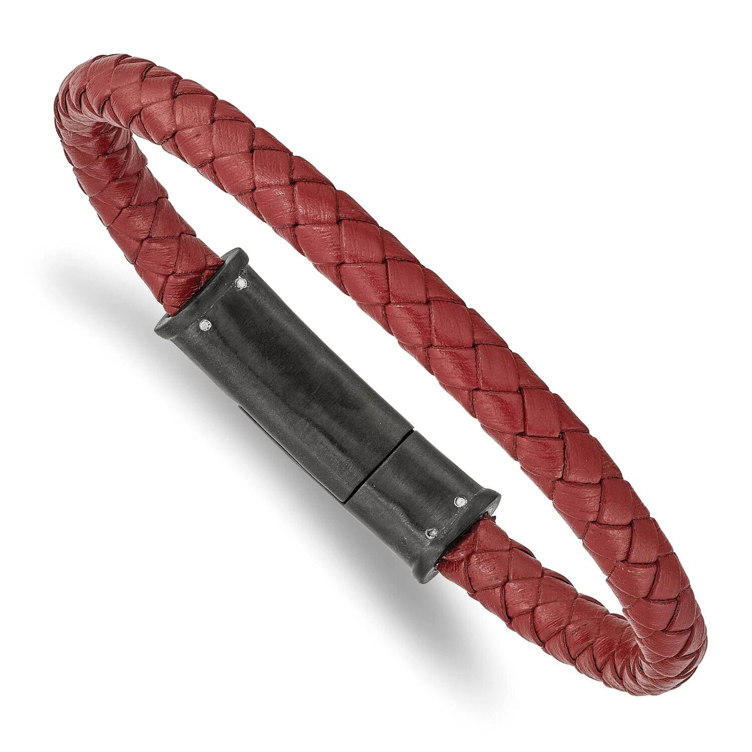 Black Ip-Plated Red Leather 8.5 Inch Bracelet Stainless Steel Brushed SRB2407-8.5, MPN: SRB2407-8.5…