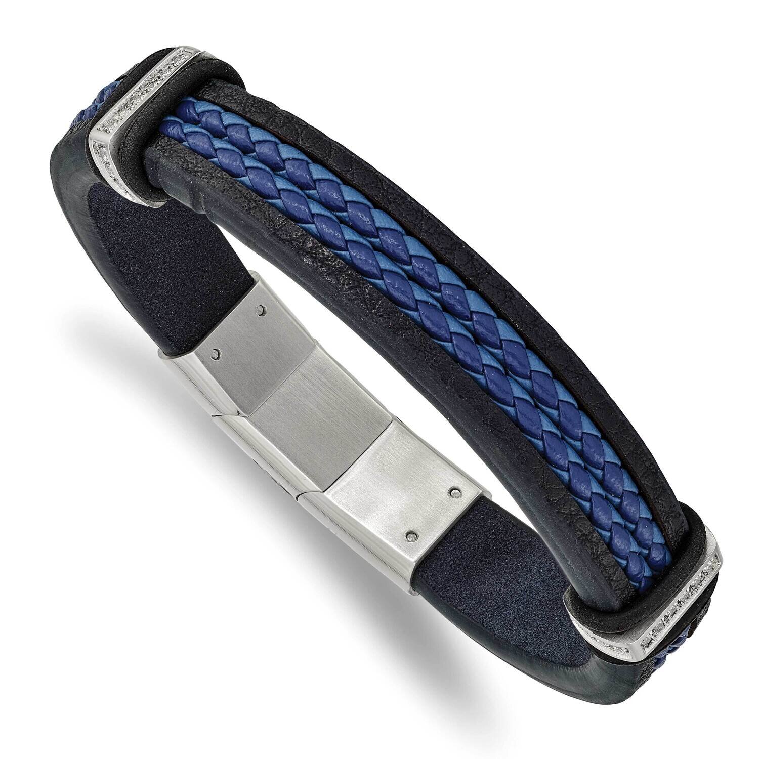 Blue Leather with Cz 8 Inch with .5 Inch Extender Bracelet Stainless Steel Polished SRB2410-8, MPN:…