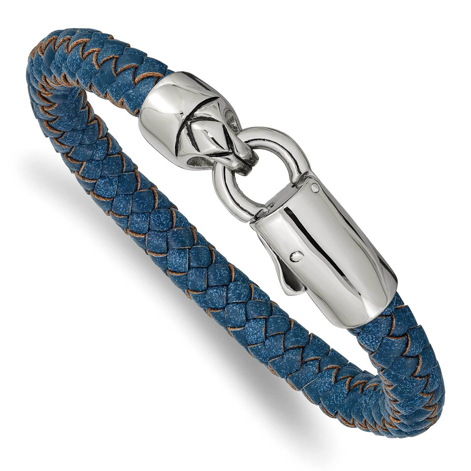 Polished Blue Leather 8.25 Inch Bracelet Stainless Steel Antiqued SRB2424-8.25, MPN: SRB2424-8.25, …