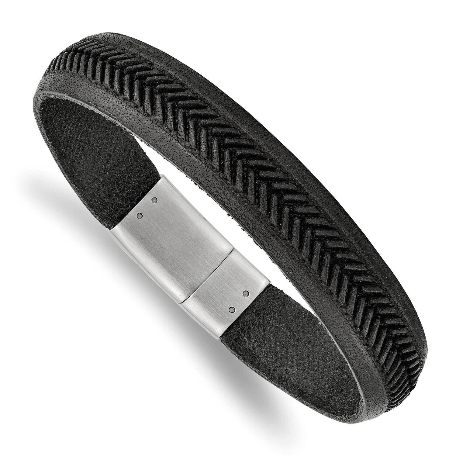 Black Italian Leather 8.75 Inch Bracelet Stainless Steel Polished SRB2440-8.75, MPN: SRB2440-8.75, …