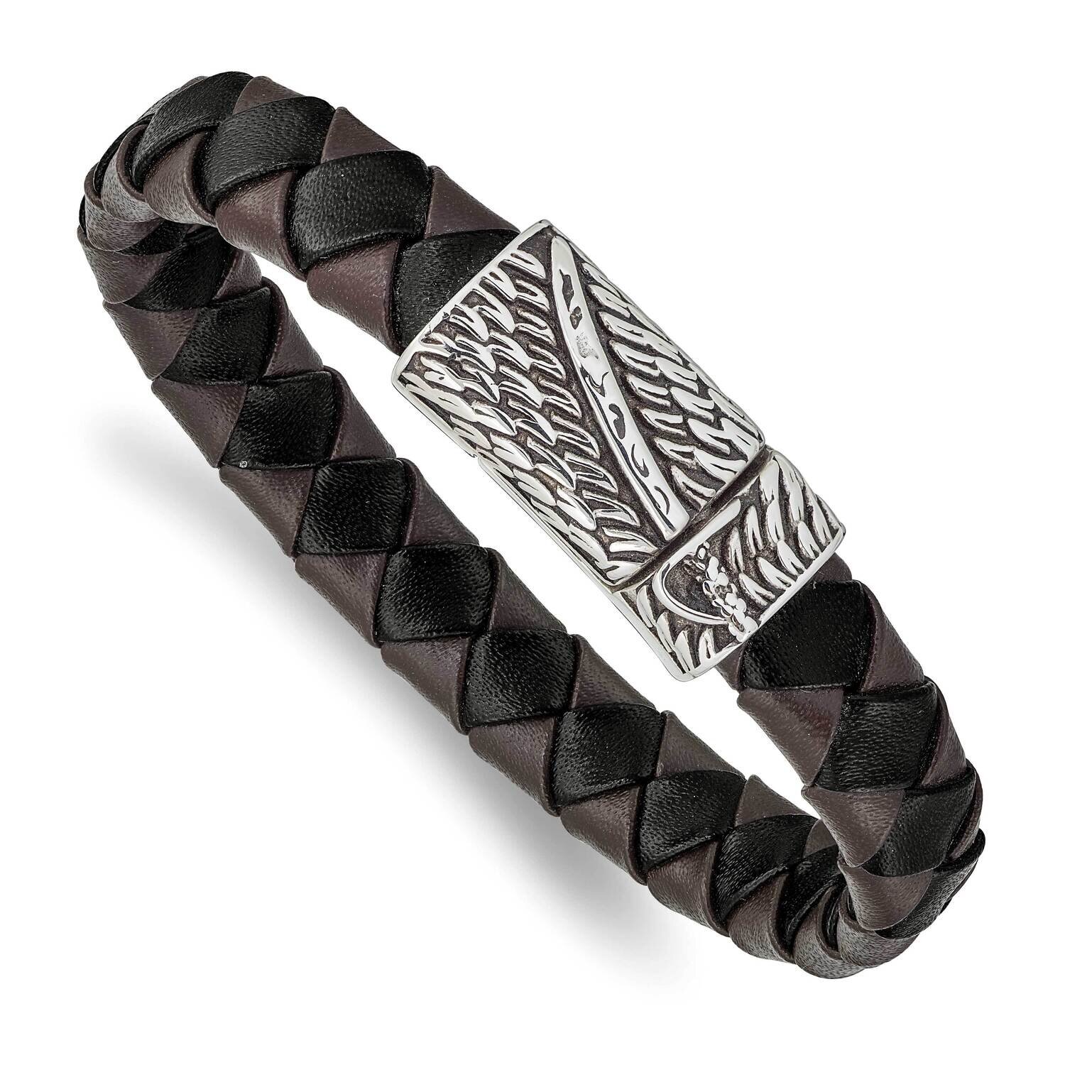Polished Black Brown Leather Sword 8.5 Inch Bracele Stainless Steel Antiqued SRB2451-8.5, MPN: SRB2…
