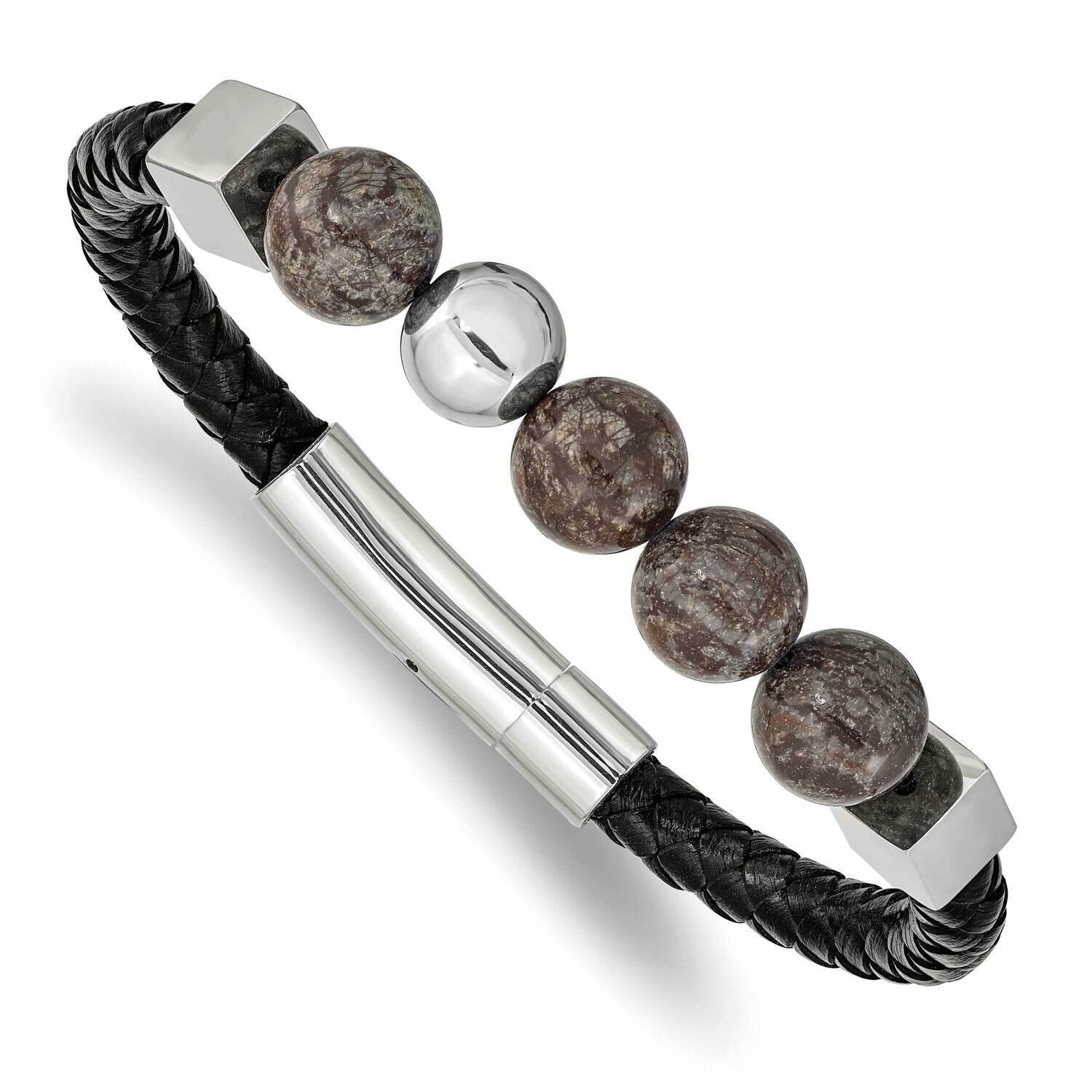Labradorite Black Leather 8.5 Inch Bracelet Stainless Steel Polished SRB2483-8.5, MPN: SRB2483-8.5,…