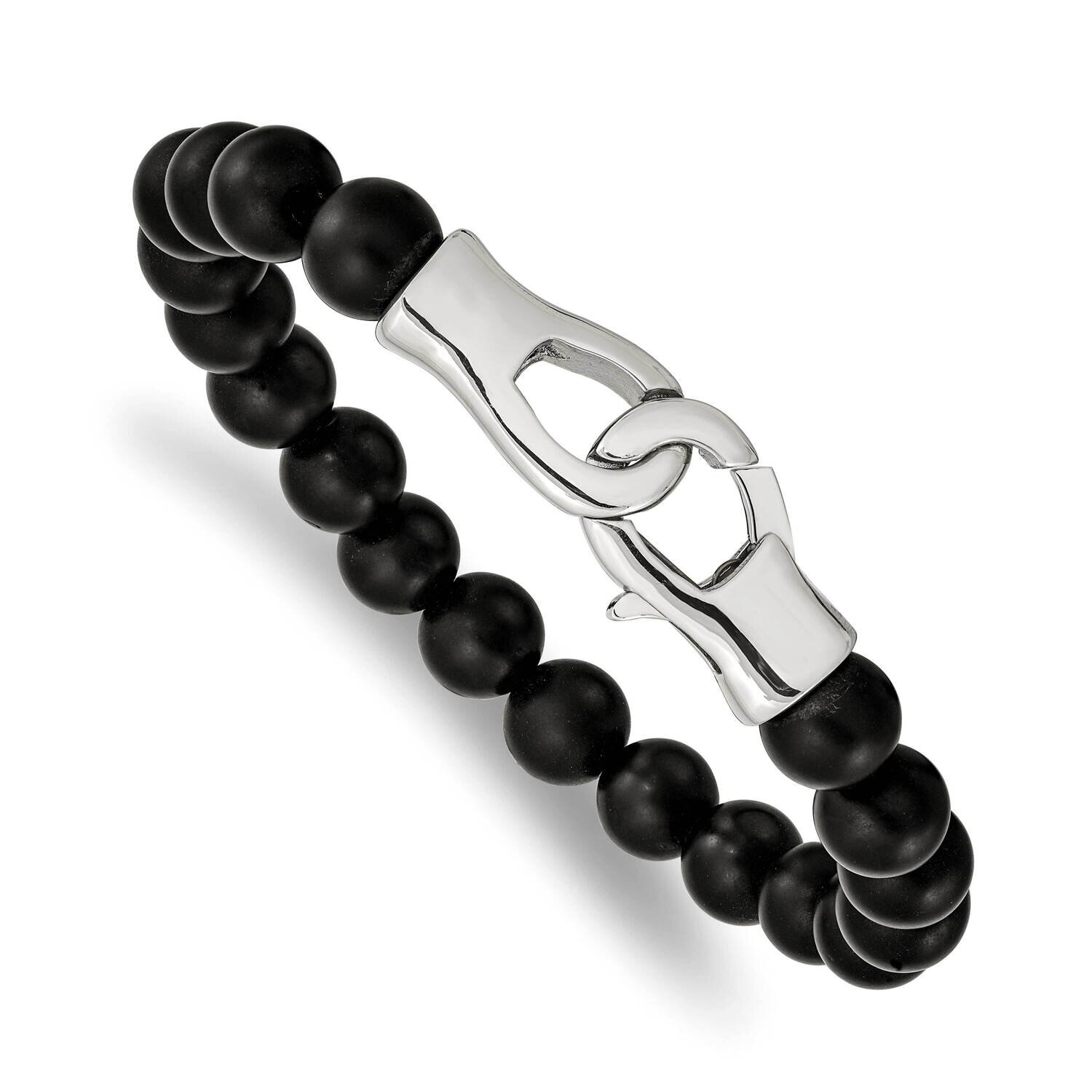 Black Agate Beads 9 Inch Bracelet Stainless Steel Polished SRB2495-9, MPN: SRB2495-9, 191101859809