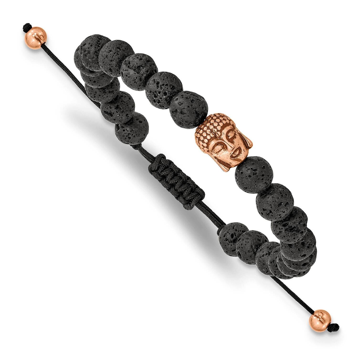 Rose Ip Lava Stone Buddha Adjustable Bracelet Stainless Steel Polished SRB2504
