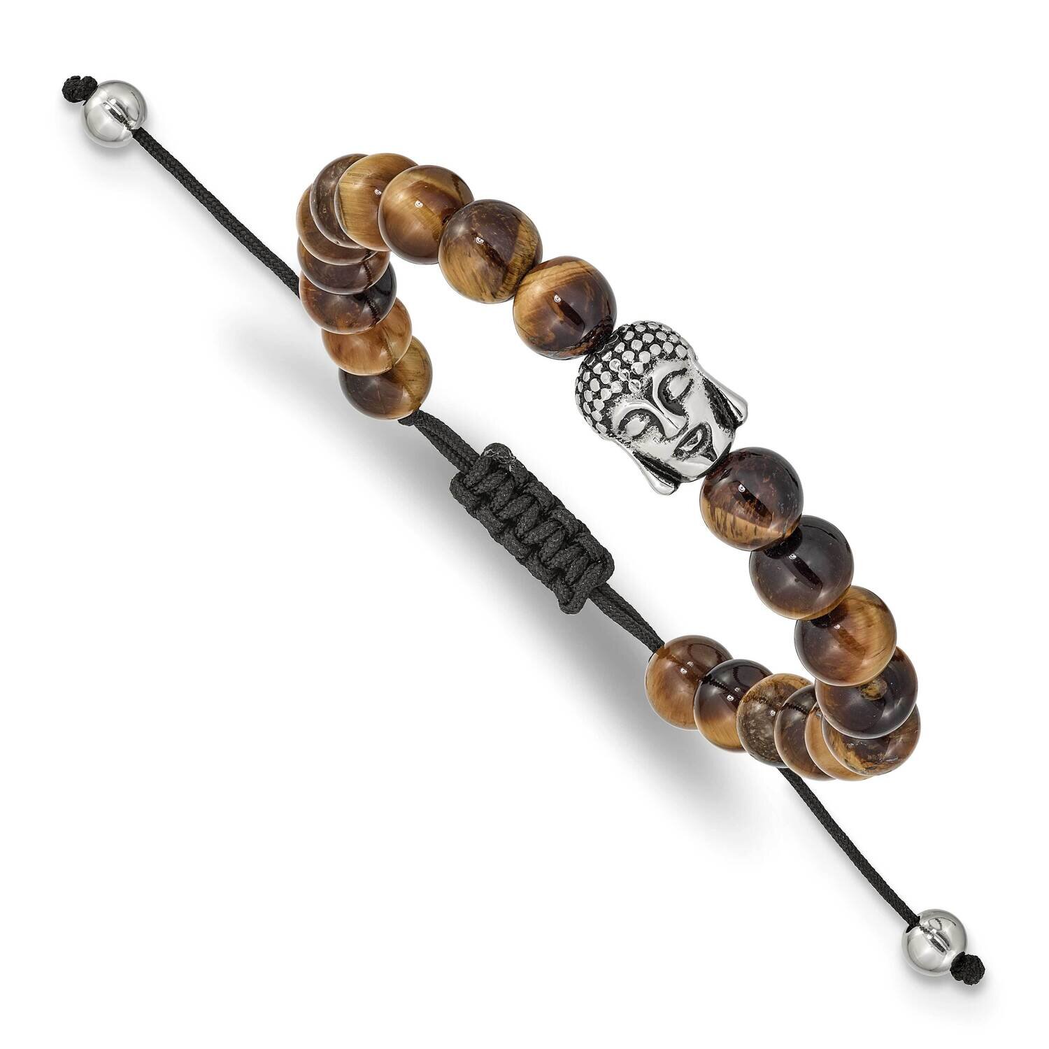Tiger&#39;s Eye Buddha Adjustable Bracelet Stainless Steel Polished SRB2506, MPN: SRB2506, 191101860591
