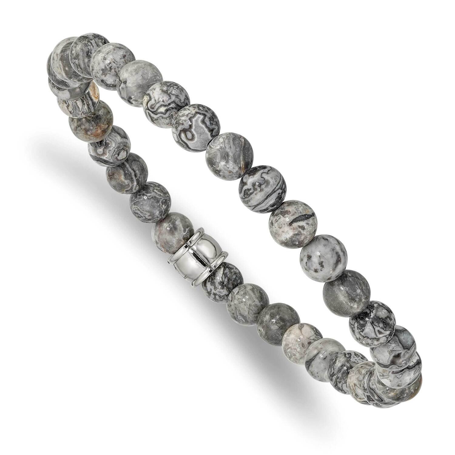 Grey Jasper Stretch Bracelet Stainless Steel Polished SRB2521, MPN: SRB2521, 191101859670