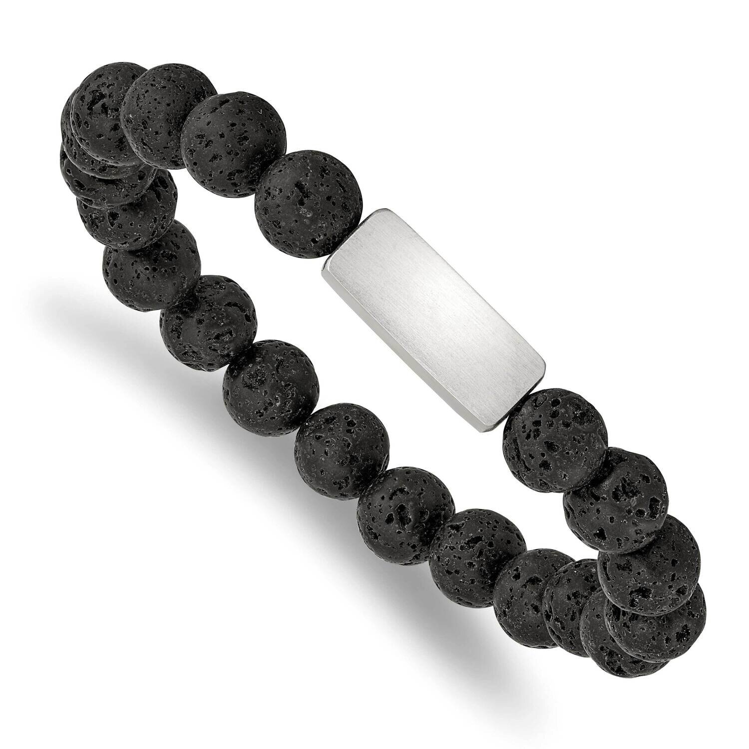 Id Plate Black Lava Rock Bead Stretch Bracelet Stainless Steel Brushed SRB2538, MPN: SRB2538, 19110…