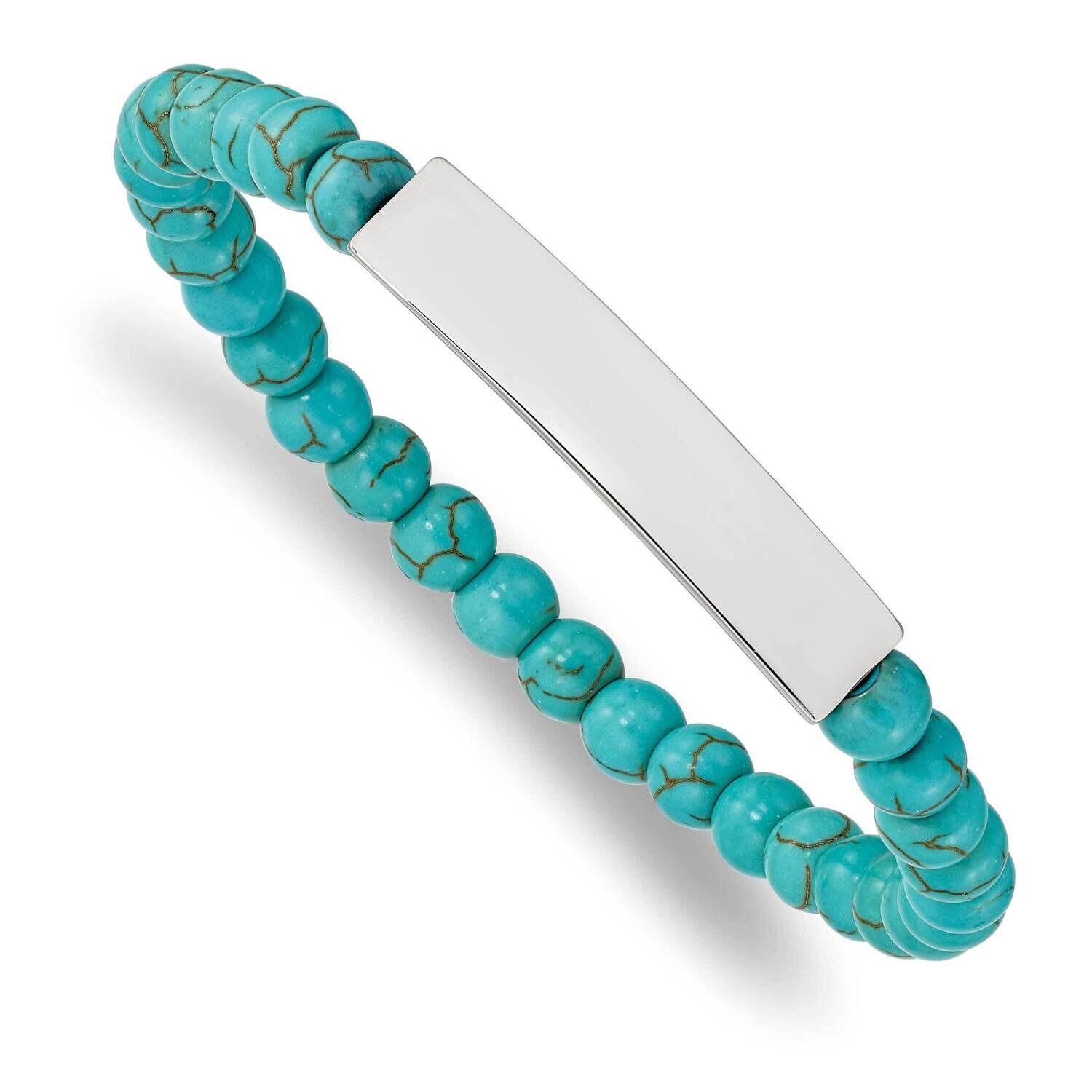 Reconstructed Turquoise Stretch Id Bracelet Stainless Steel Polished SRB2545, MPN: SRB2545, 1911018…