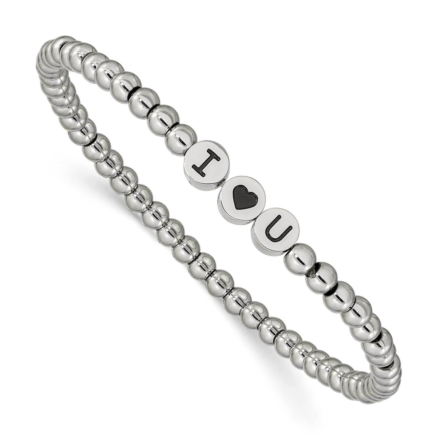 Polished I Heart U Stretch Bracelet Stainless Steel Antiqued SRB2546, MPN: SRB2546, 191101860812