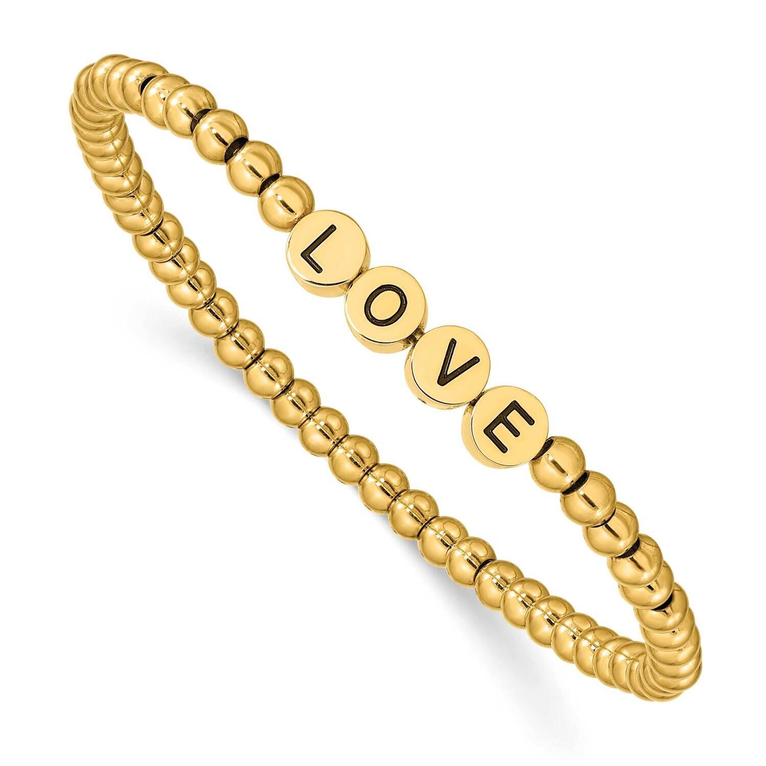 Polished Yellow Ip Love Stretch Bracelet Stainless Steel Antiqued SRB2547, MPN: SRB2547, 1911018618…