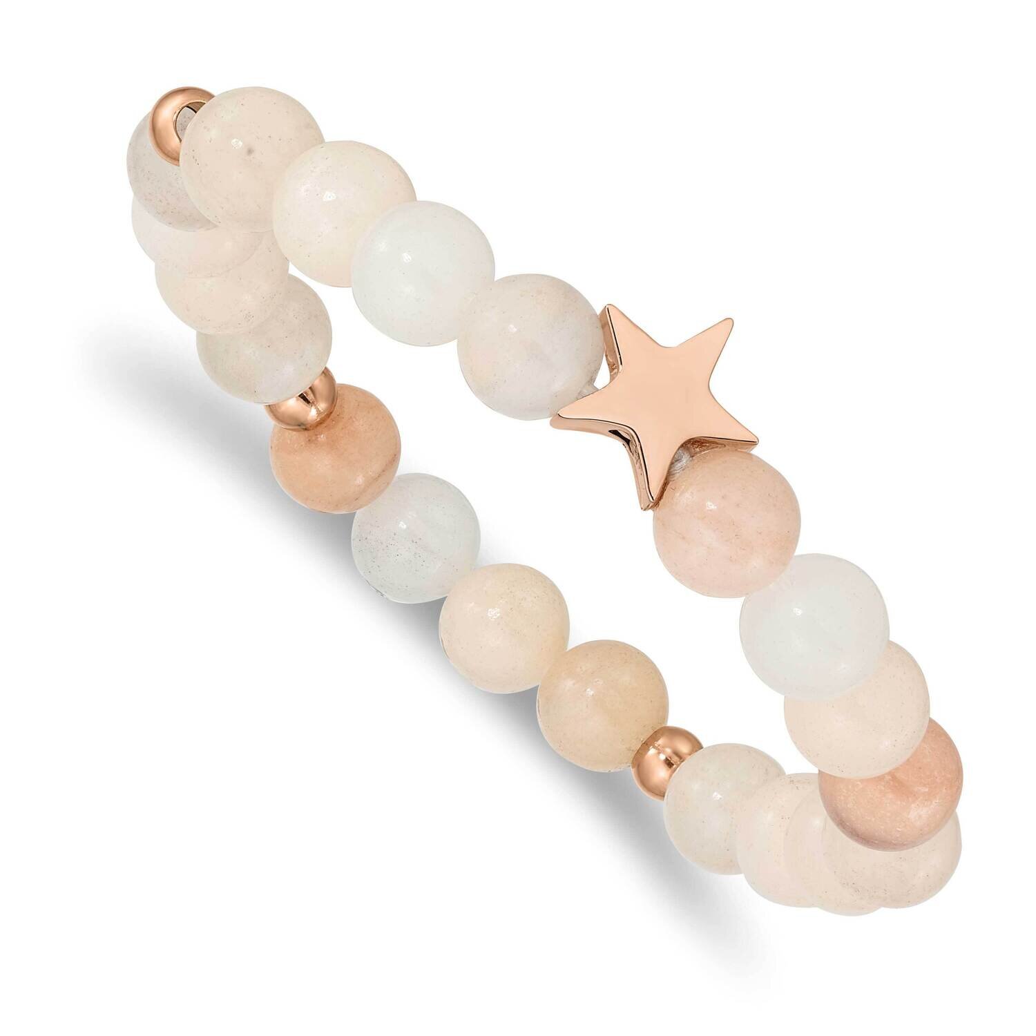 Rose Ip Star White Pink Aventurine Stretch Bracelet Stainless Steel Polished SRB2553, MPN: SRB2553,…
