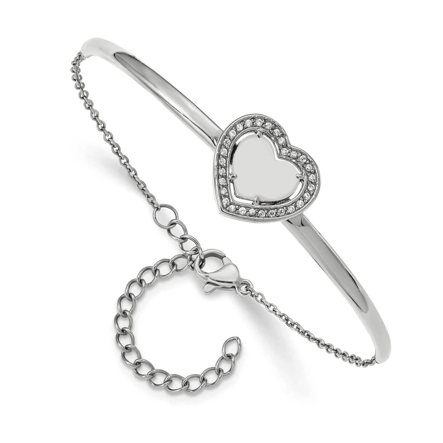Cz Heart 6.5 Inch 2 Inch Extension Bar Bracelet Stainless Steel Polished SRB2559-6.5