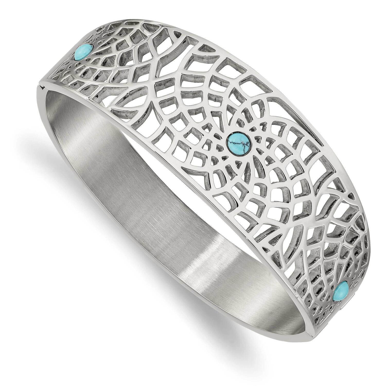 Reconstructed Turquoise Hinged Bangle Stainless Steel Polished SRB2581, MPN: SRB2581, 191101864834
