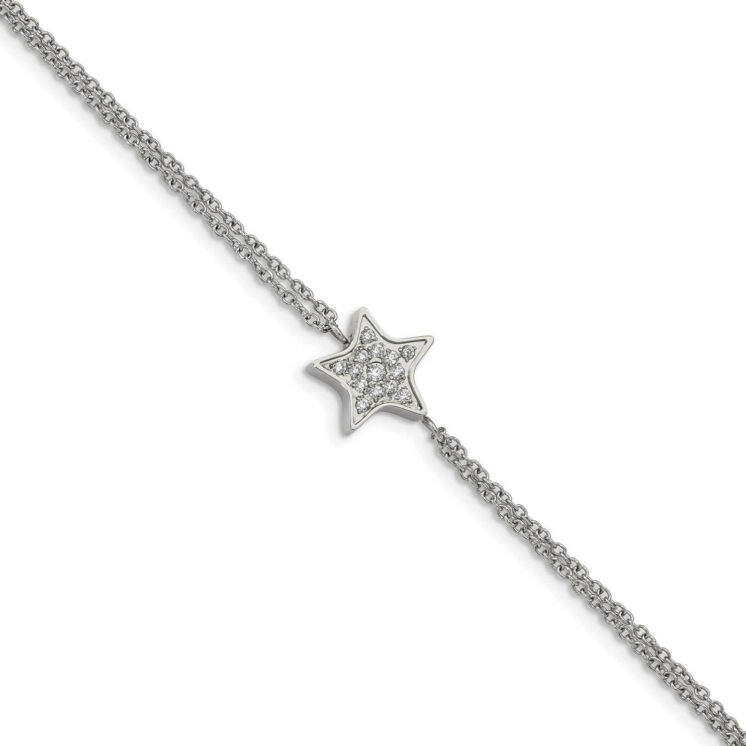 Cz Star 6.25 Inch 2 Inch Extension Bracelet Stainless Steel Polished SRB2608-6.25