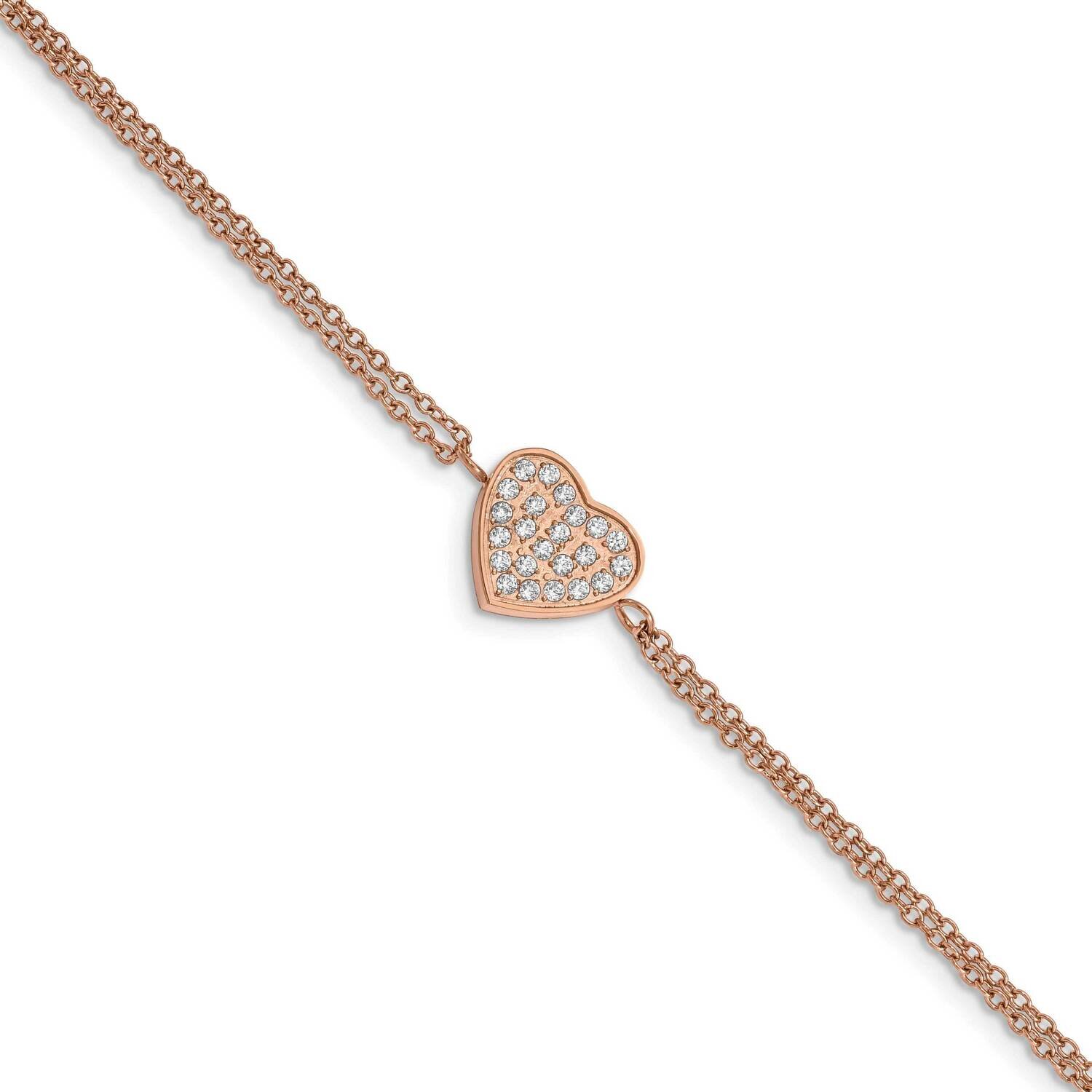 Rose Ip with Cz Heart 6.25 Inch with 2 Inch Extension Bracelet Stainless Steel Polished SRB2615-6.25