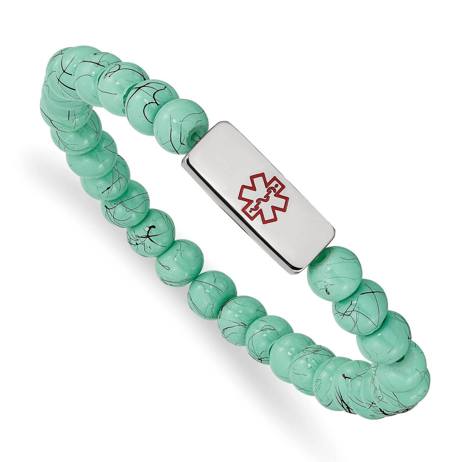 Medical Id Turquoise Glass Stretch Bracelet Stainless Steel Polished SRB2619, MPN: SRB2619, 1911018…