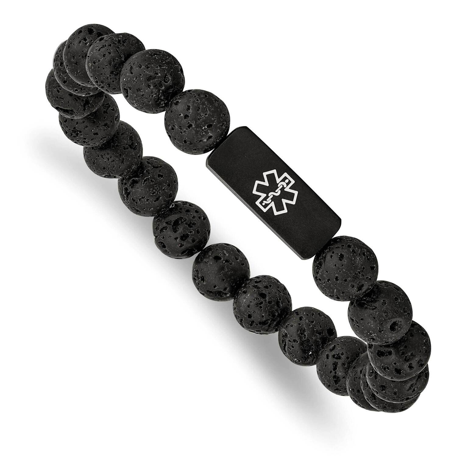 Black-Plated Medical Id Lava Stone Stretch Bracelet Stainless Steel Brushed SRB2620, MPN: SRB2620, …