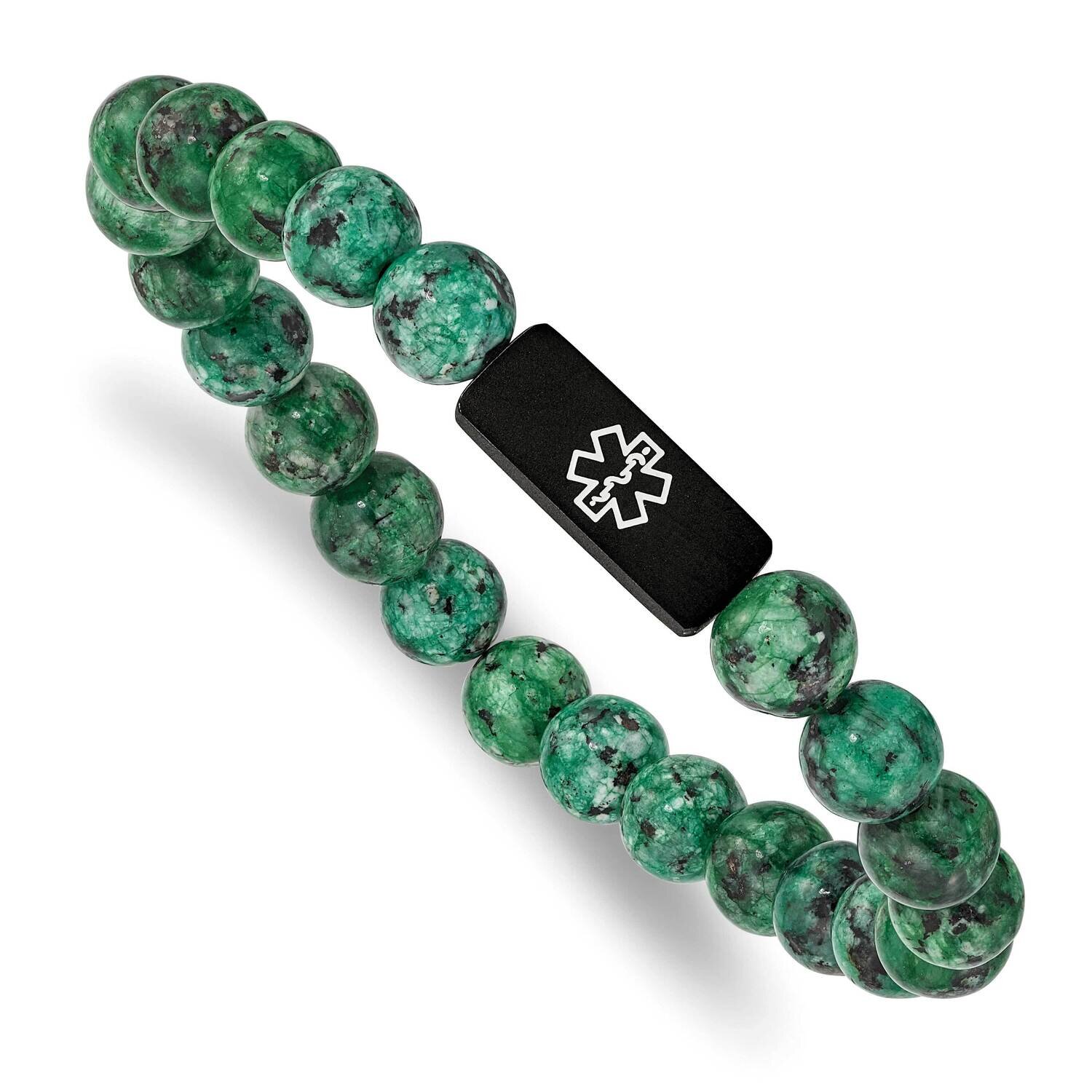 Black Ip Medical Dyed Green Bead Stretch Bracelet Stainless Steel Brushed SRB2623, MPN: SRB2623, 19…