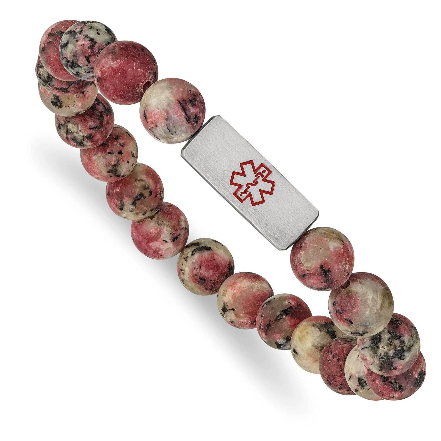 Medical Id Rhodochrosite Bead Stretch Bracelet Stainless Steel Brushed SRB2634, MPN: SRB2634, 19110…