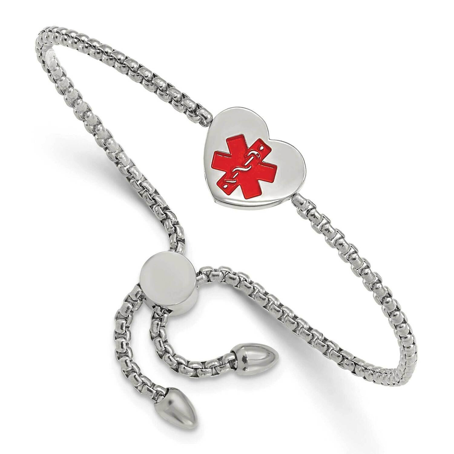 Chisel Stainless Steel High Polished Red Enamel Heart Medical ID Adjustable Bracelet