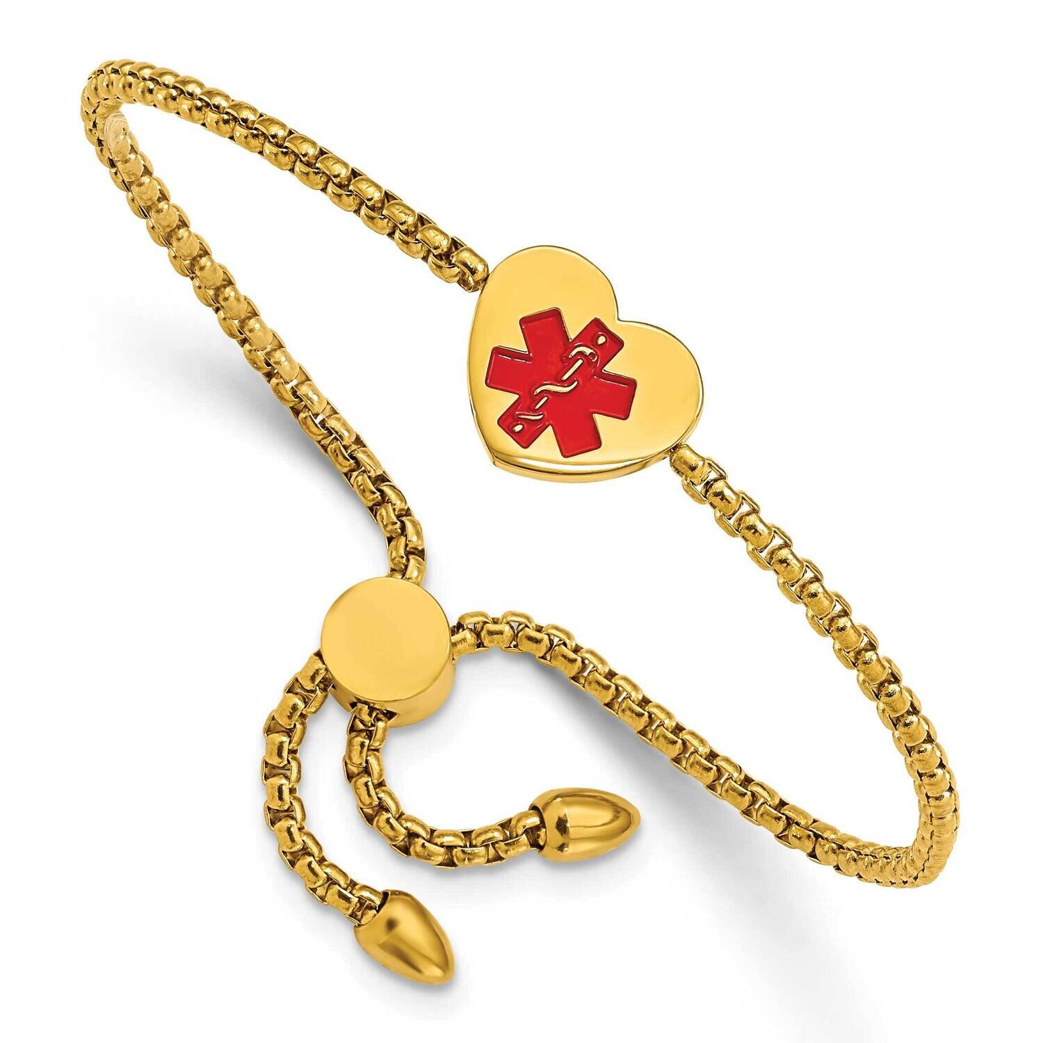Yellow Ip Red Enamel Heart Medical Id Adjustable Bracelet Stainless Steel Polished SRB2639, MPN: SR…