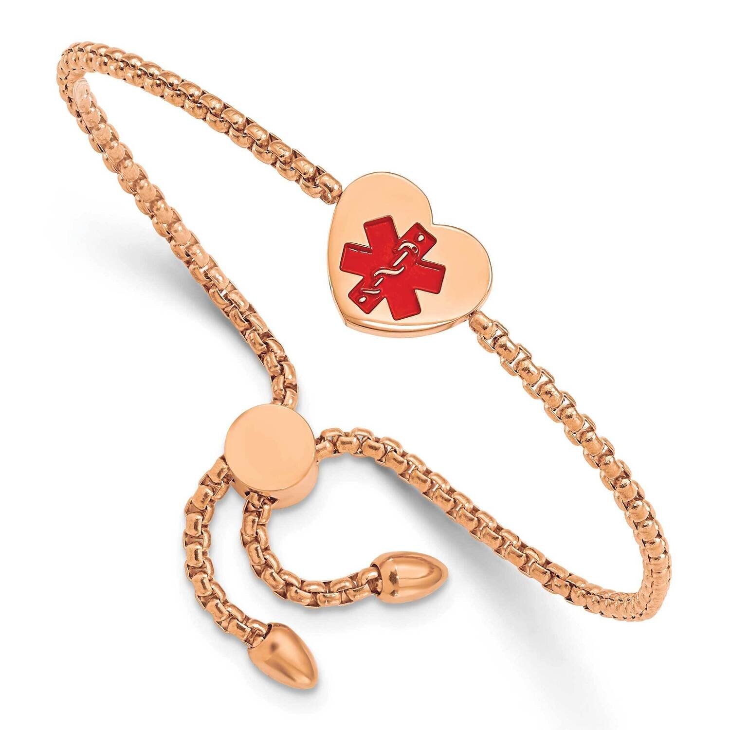 Rose Ip Red Enamel Heart Medical Id Adjustable Bracelet Stainless Steel Polished SRB2640, MPN: SRB2…