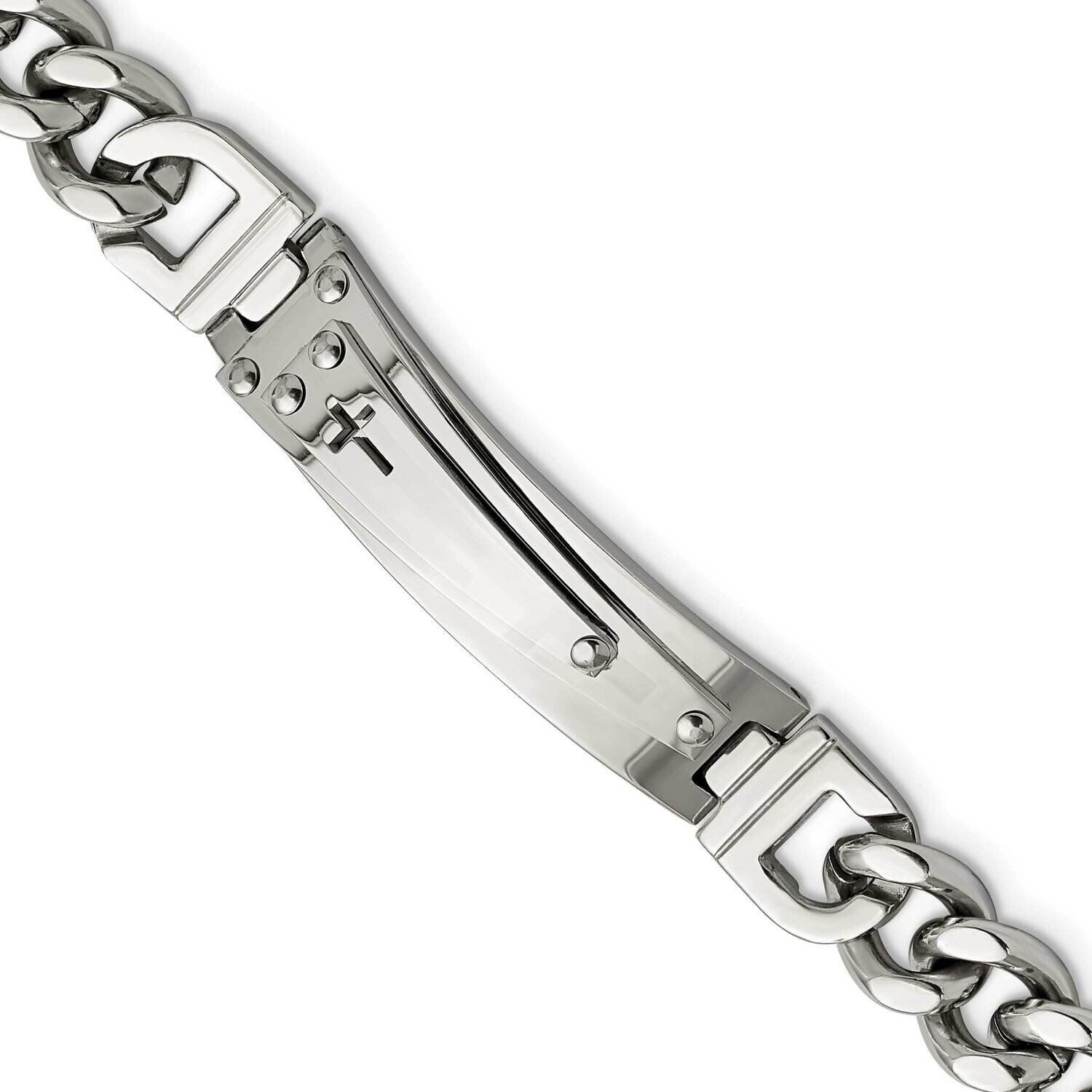 Cross 8.25 Inch Id Bracelet Stainless Steel Polished SRB2647-8.25