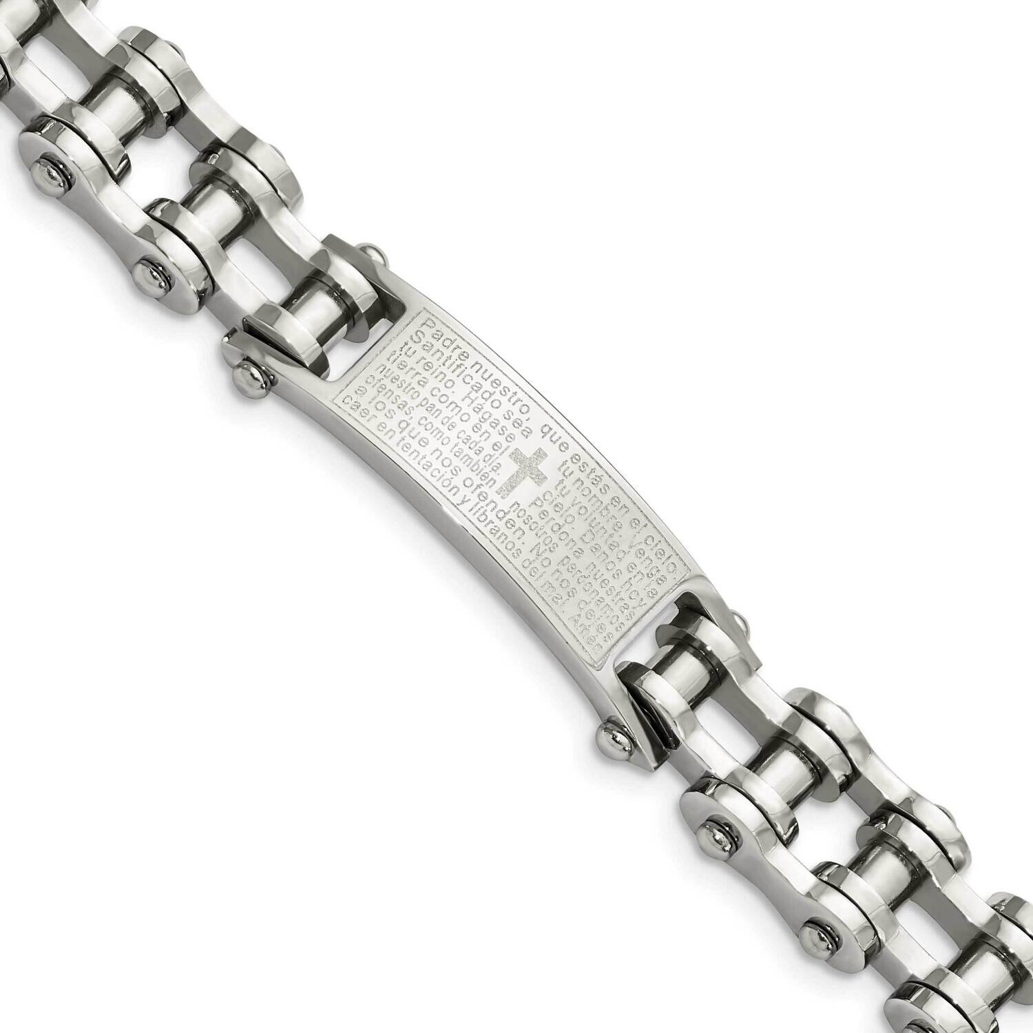 Spanish Lord&#39;s Prayer 9 Inch Link Bracelet Stainless Steel Polished SRB2648-9, MPN: SRB2648-9, 1911…