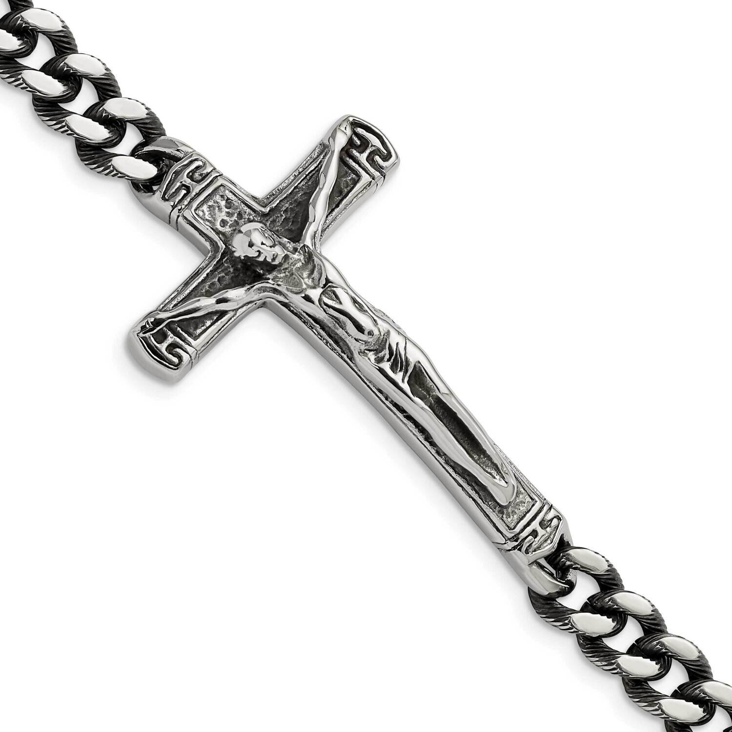 Polished Crucifix 8.75 Inch Bracelet Stainless Steel Antiqued SRB2651-8.75