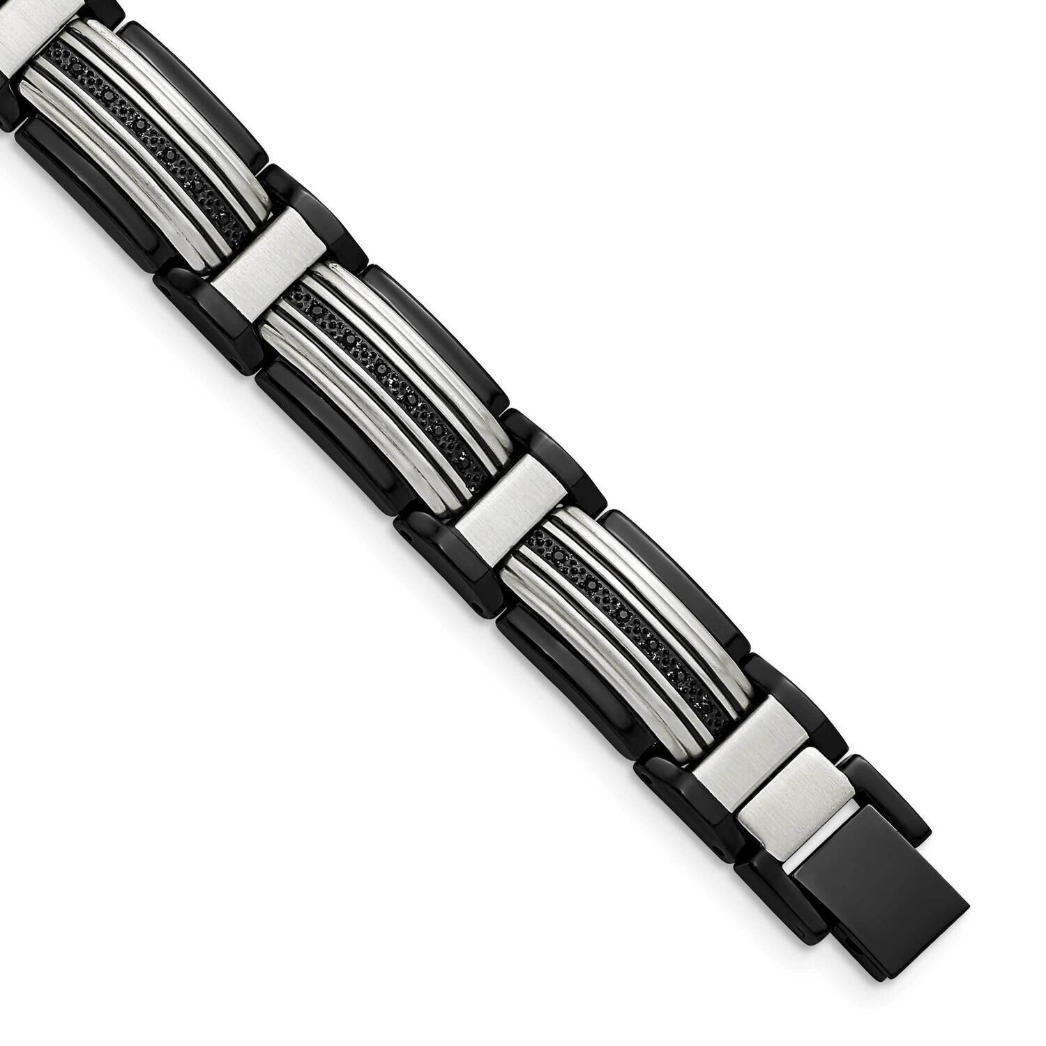 Black Ip-Plated with Black Cz 8.75 Inch Link Bracelet Stainless Steel Polished SRB2668-8.75