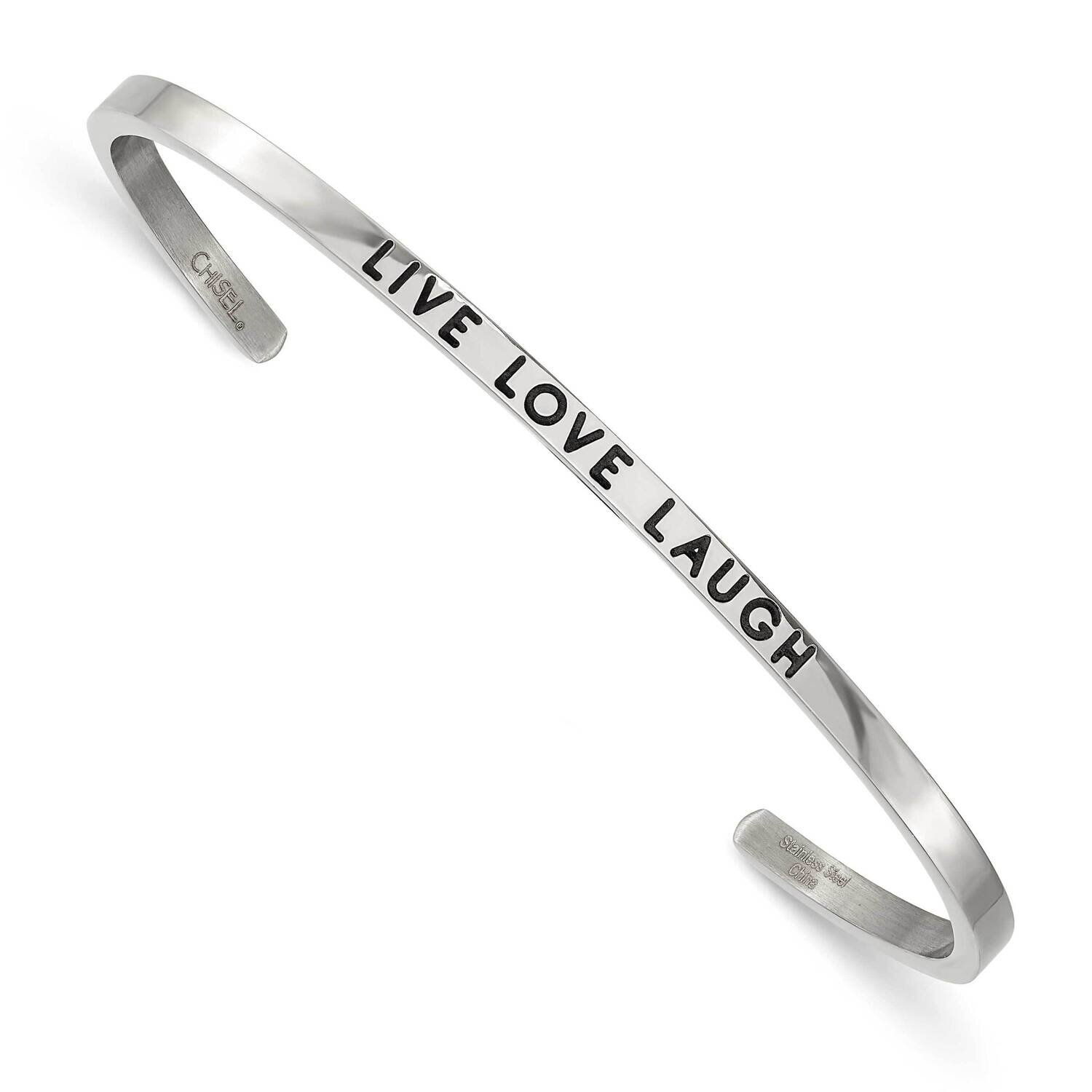 Enamel Crystal Live Love Laugh 3mm Cuff Bangle Stainless Steel Polished SRB2670, MPN: SRB2670, 1911…