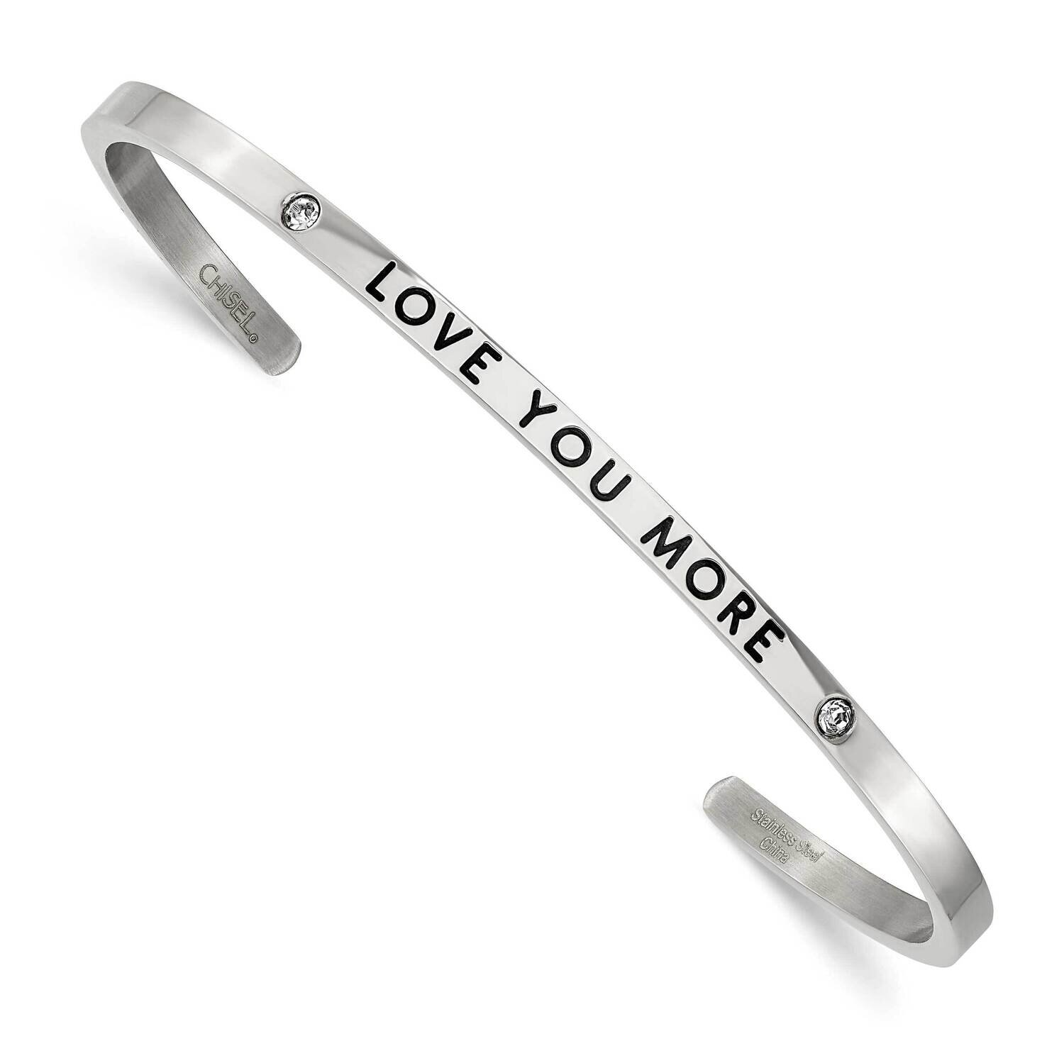 Enamel Crystal Love You More 3mm Cuff Bangle Stainless Steel Polished SRB2675, MPN: SRB2675, 191101…