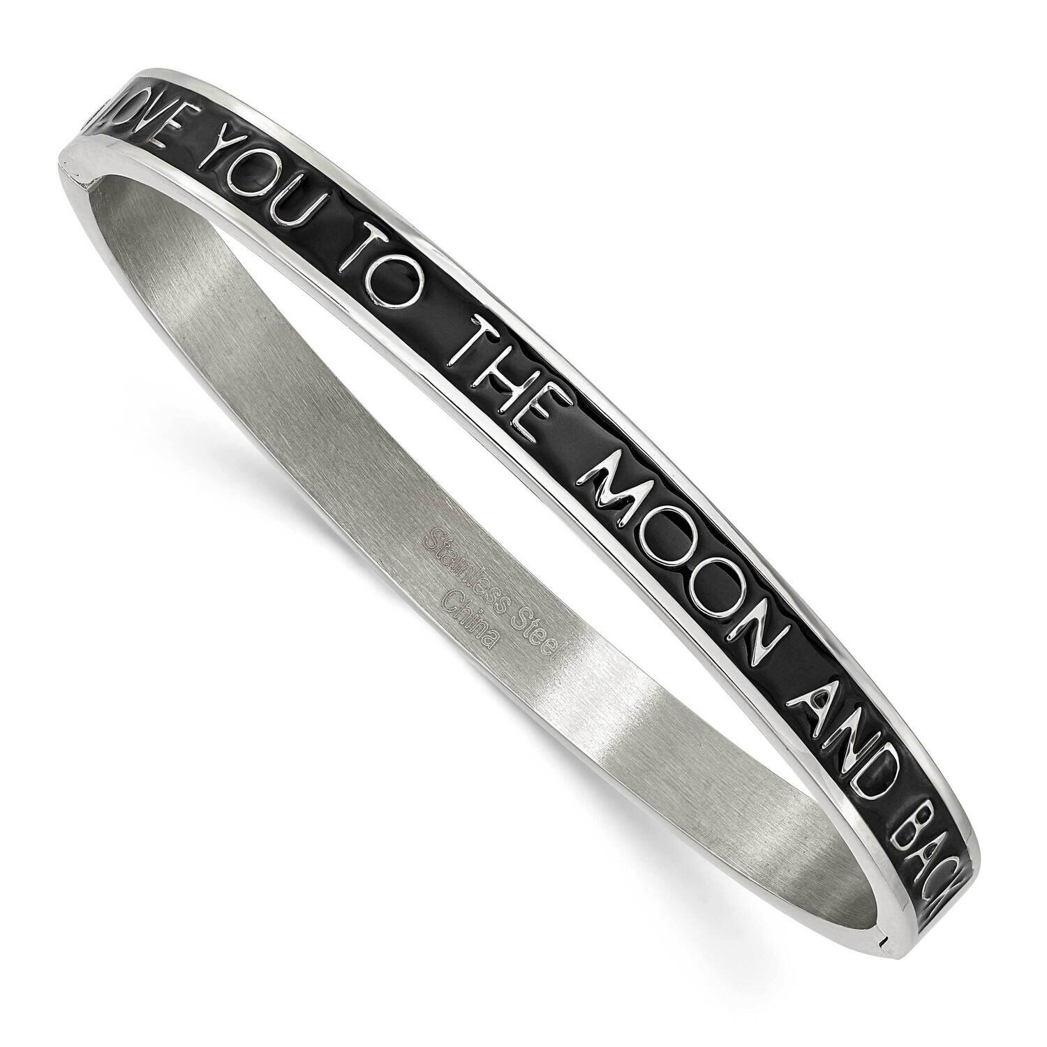 Black Enamel Love You To The Moon 6mm Bangle Stainless Steel Polished SRB2687, MPN: SRB2687, 191101…