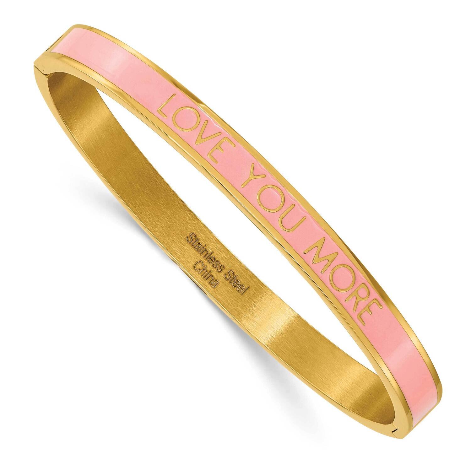 Yellow Ip Pink Enamel Love You More 6mm Bangle Stainless Steel Polished SRB2691, MPN: SRB2691, 1911…