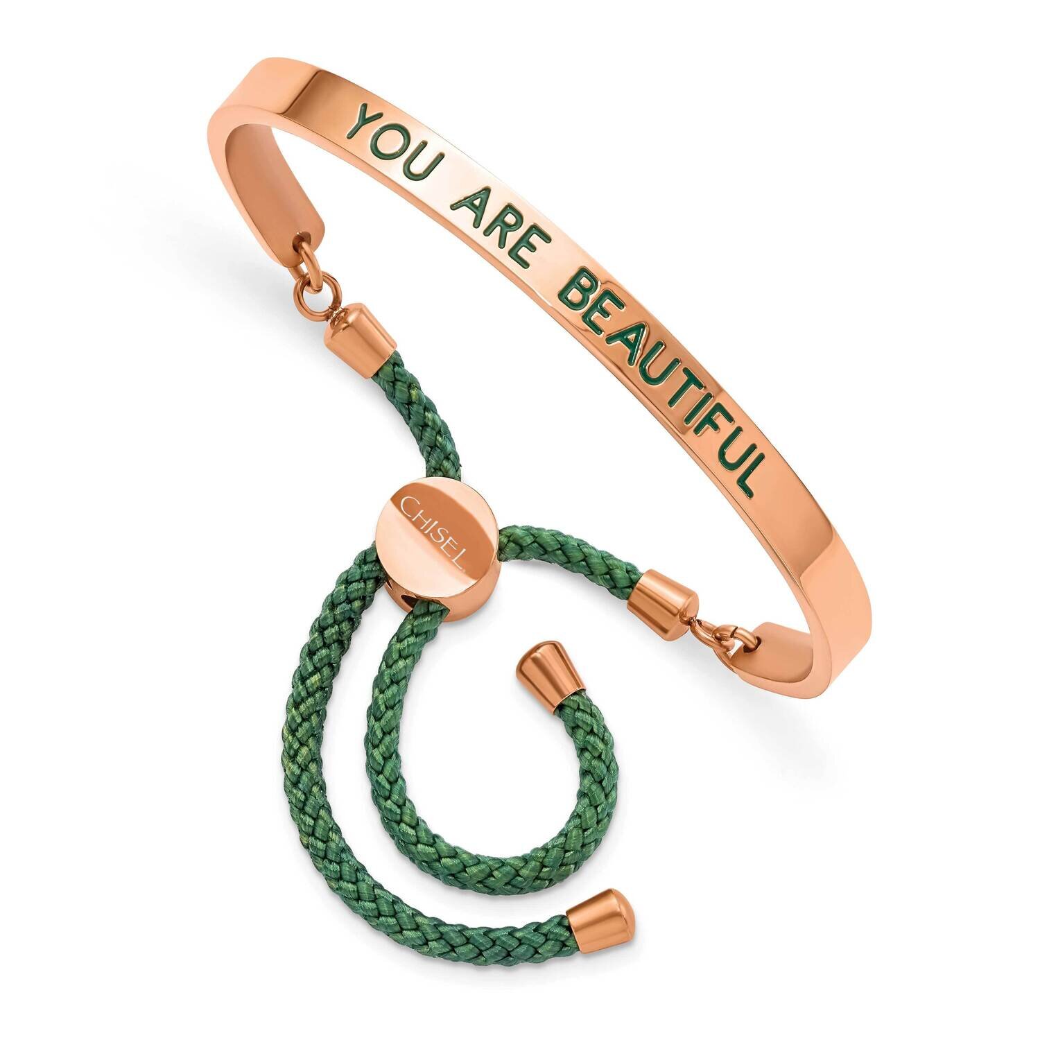 Rose Ip Green Enamel Nylon Beautiful Adj Bangle Stainless Steel Polished SRB2704, MPN: SRB2704, 191…