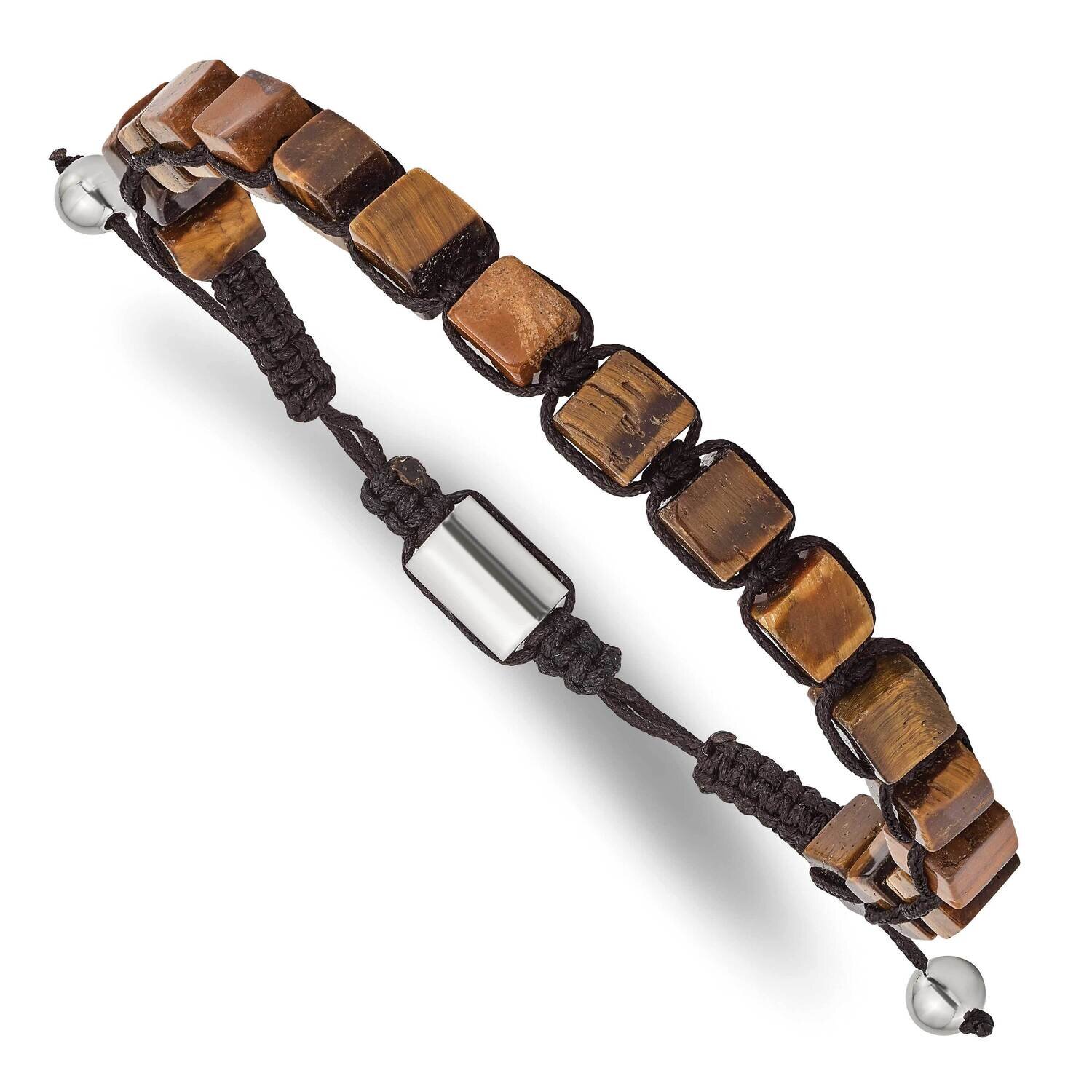 Tiger&#39;s Eye Macrame Adjustable Bracelet Stainless Steel Polished SRB2705