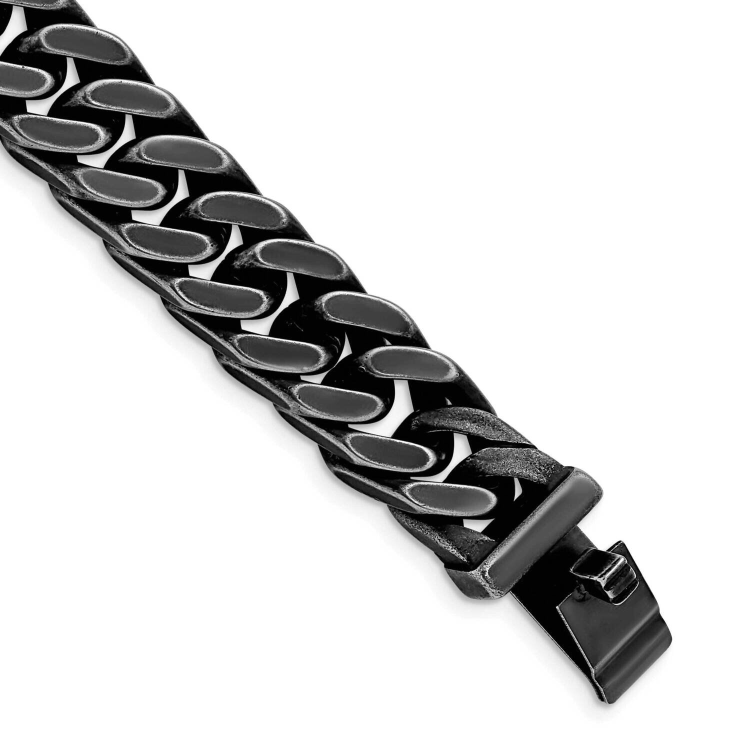 Brushed 15mm Curb 8.5 Inch Link Bracelet Stainless Steel Antiqued SRB2727-8.5