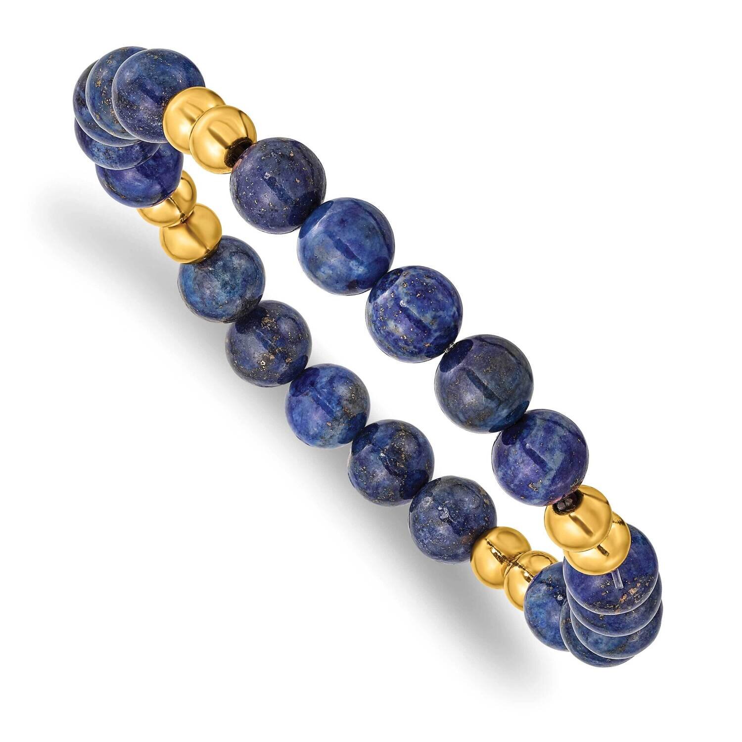 Yellow Ip-Plated with Lapis Beaded Stretch Bracelet Stainless Steel Polished SRB2730