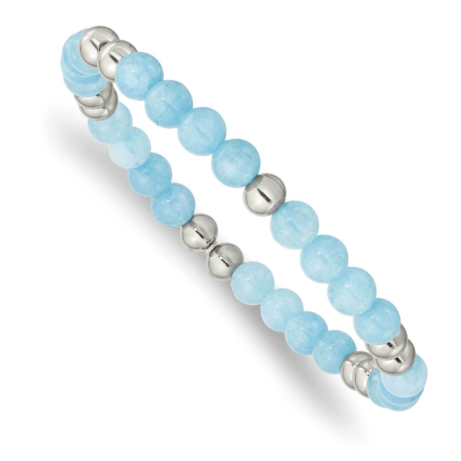 Blue Quartz Beaded Stretch Bracelet Stainless Steel Polished SRB2733, MPN: SRB2733, 191101860164