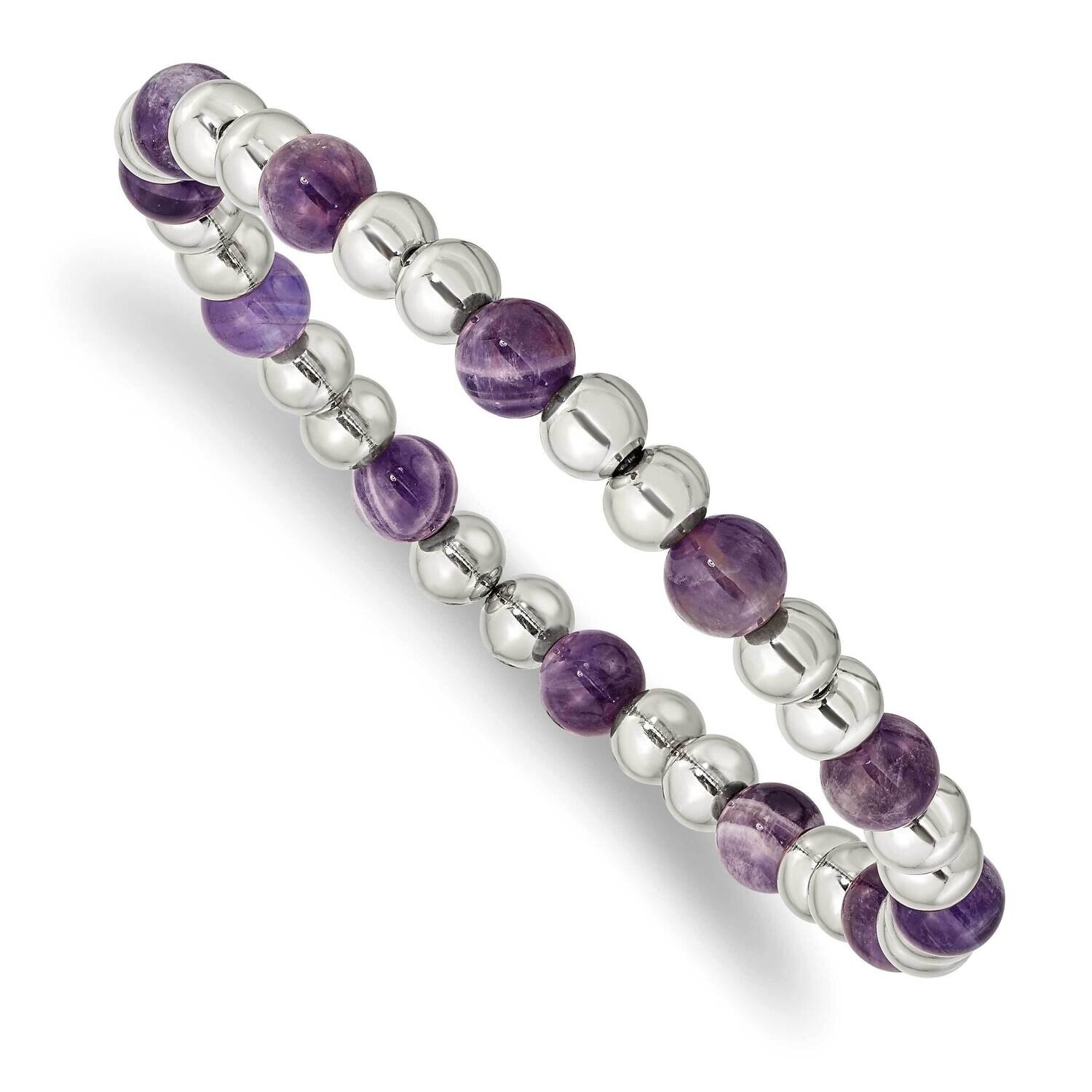 Purple Zebra Amethyst Beaded Stretch Bracelet Stainless Steel Polished SRB2736, MPN: SRB2736, 19110…