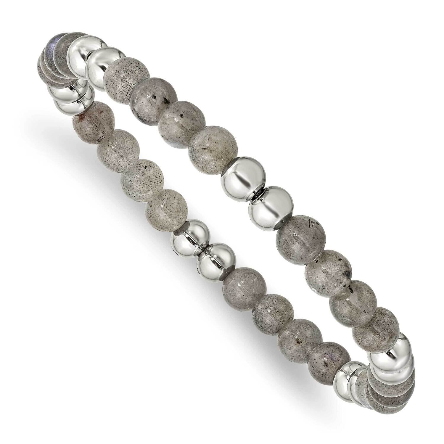 Grey Quartz Beaded Stretch Bracelet Stainless Steel Polished SRB2737, MPN: SRB2737, 191101860171